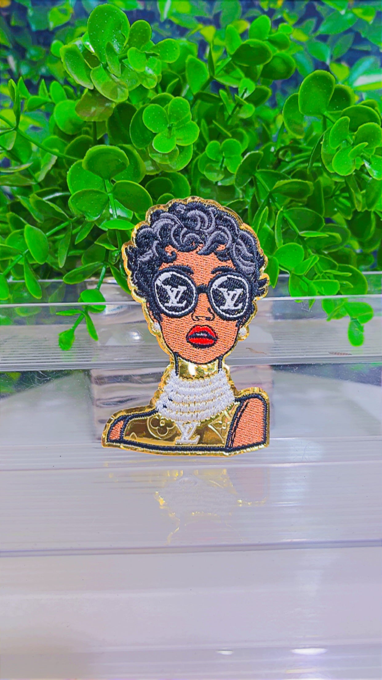 Gold lady iron on patch