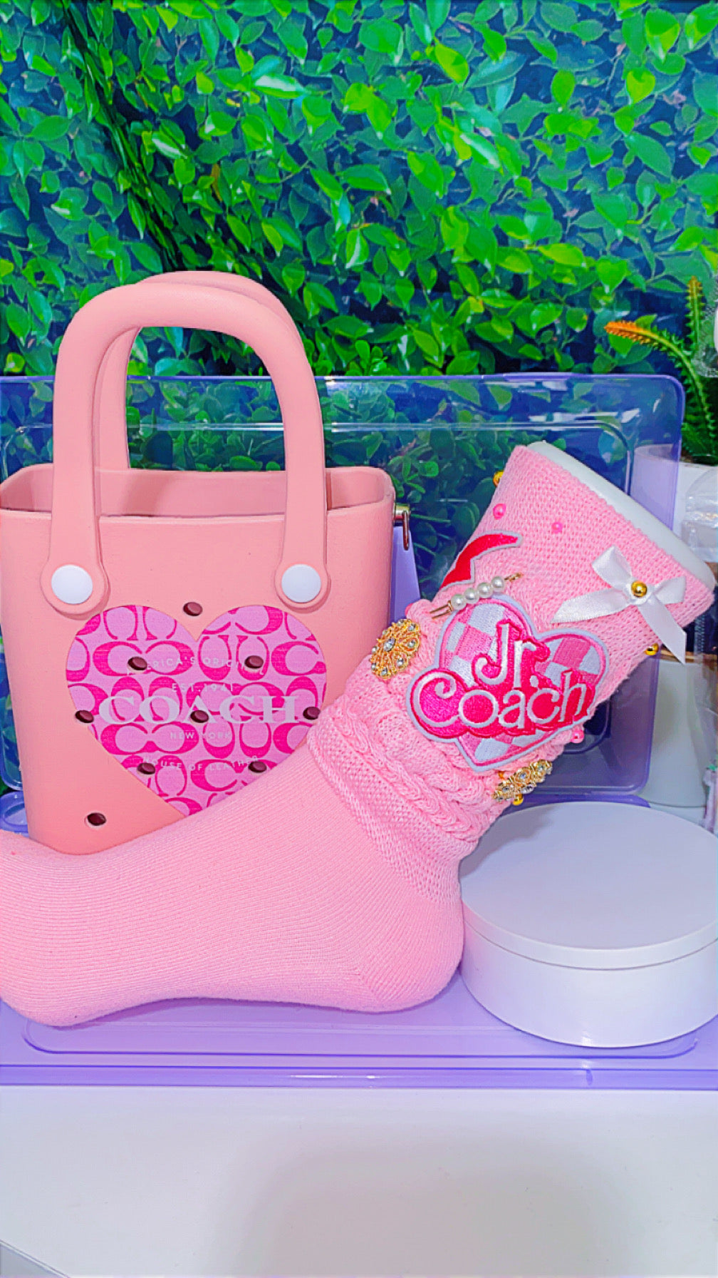Pink Jr Coach bag & socks set
