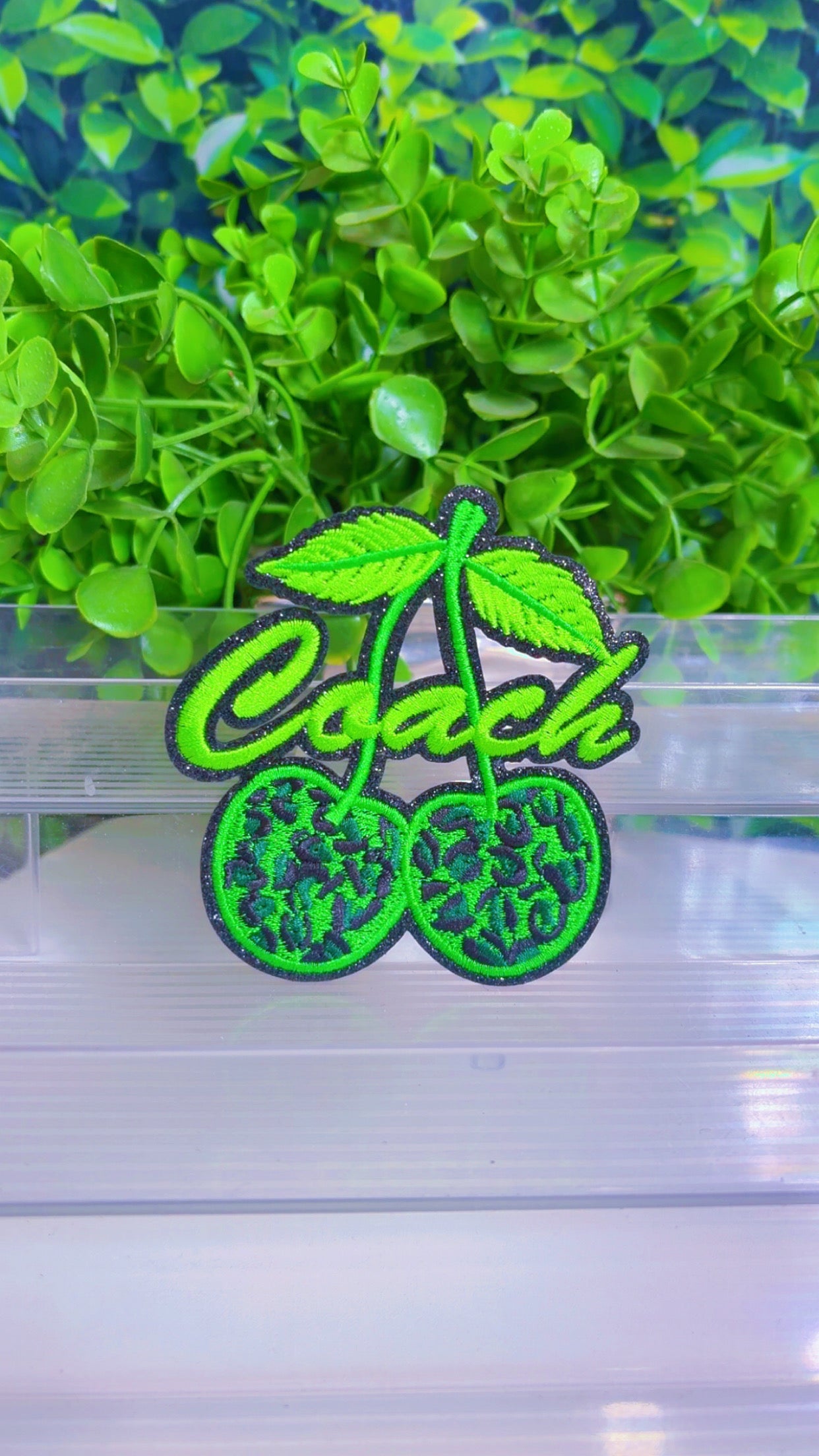 Green cherry iron on patch
