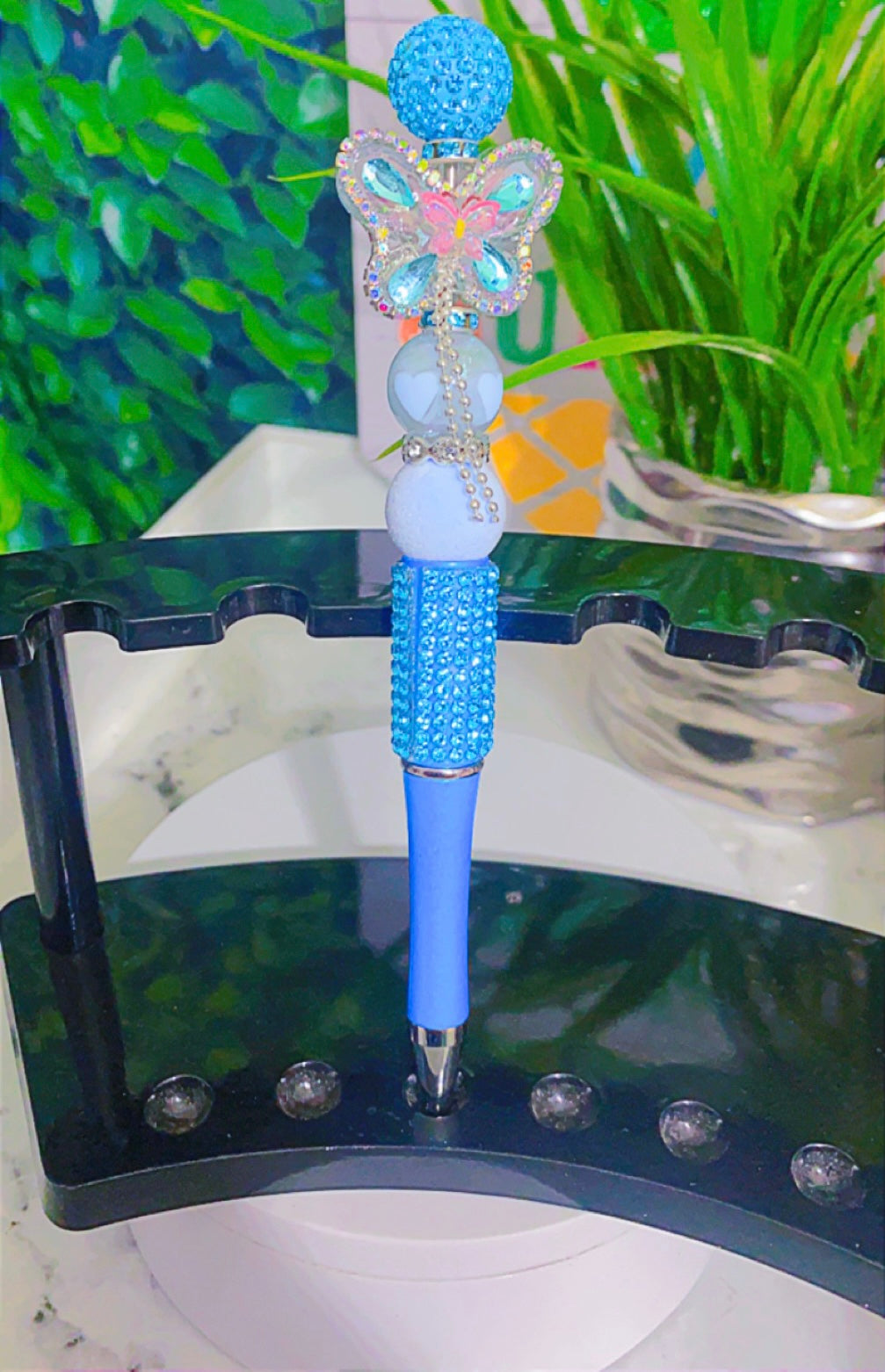 Blue butterfly ink pen