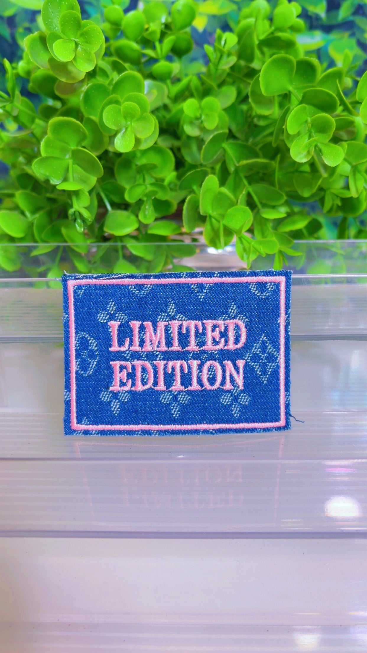 Denim and pink limited edition iron on patch