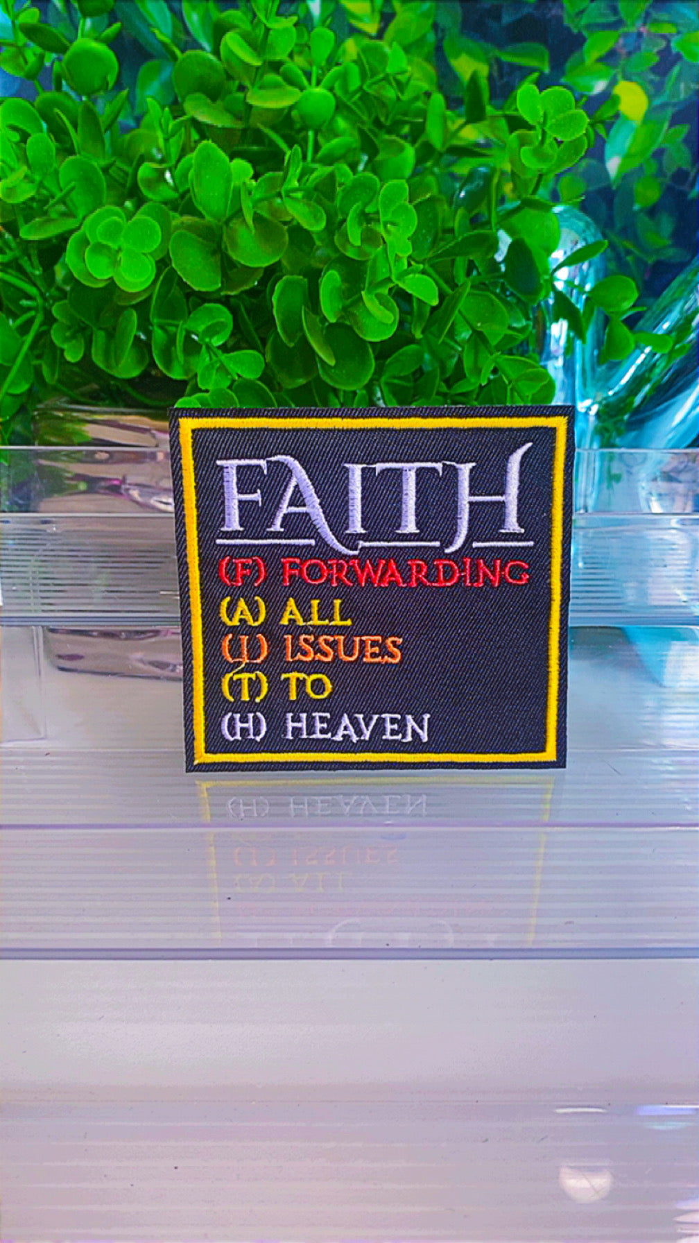 Forwarding all issues to heaven iron on patch