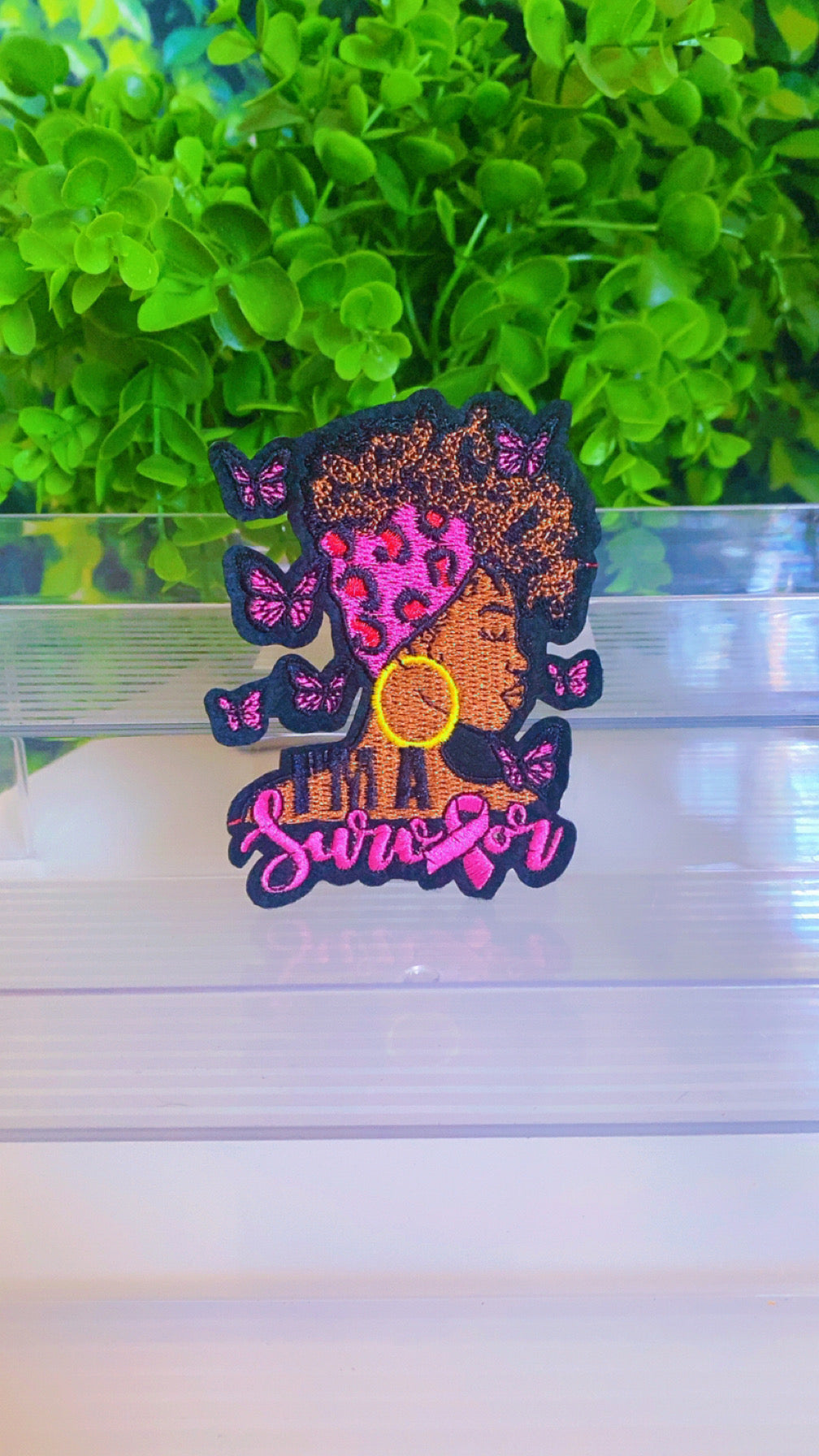 Breast cancer survivor iron on patch