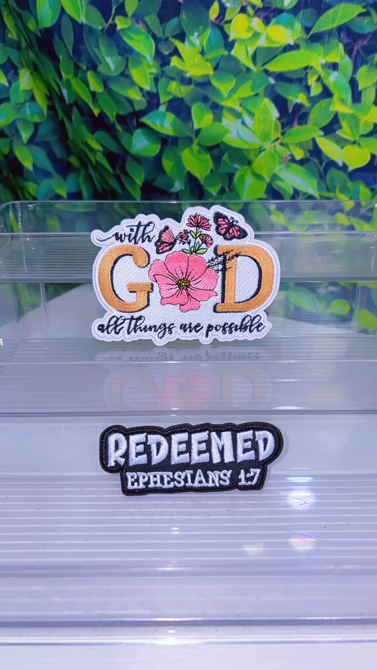 With God all things are possible iron on patch set of 2