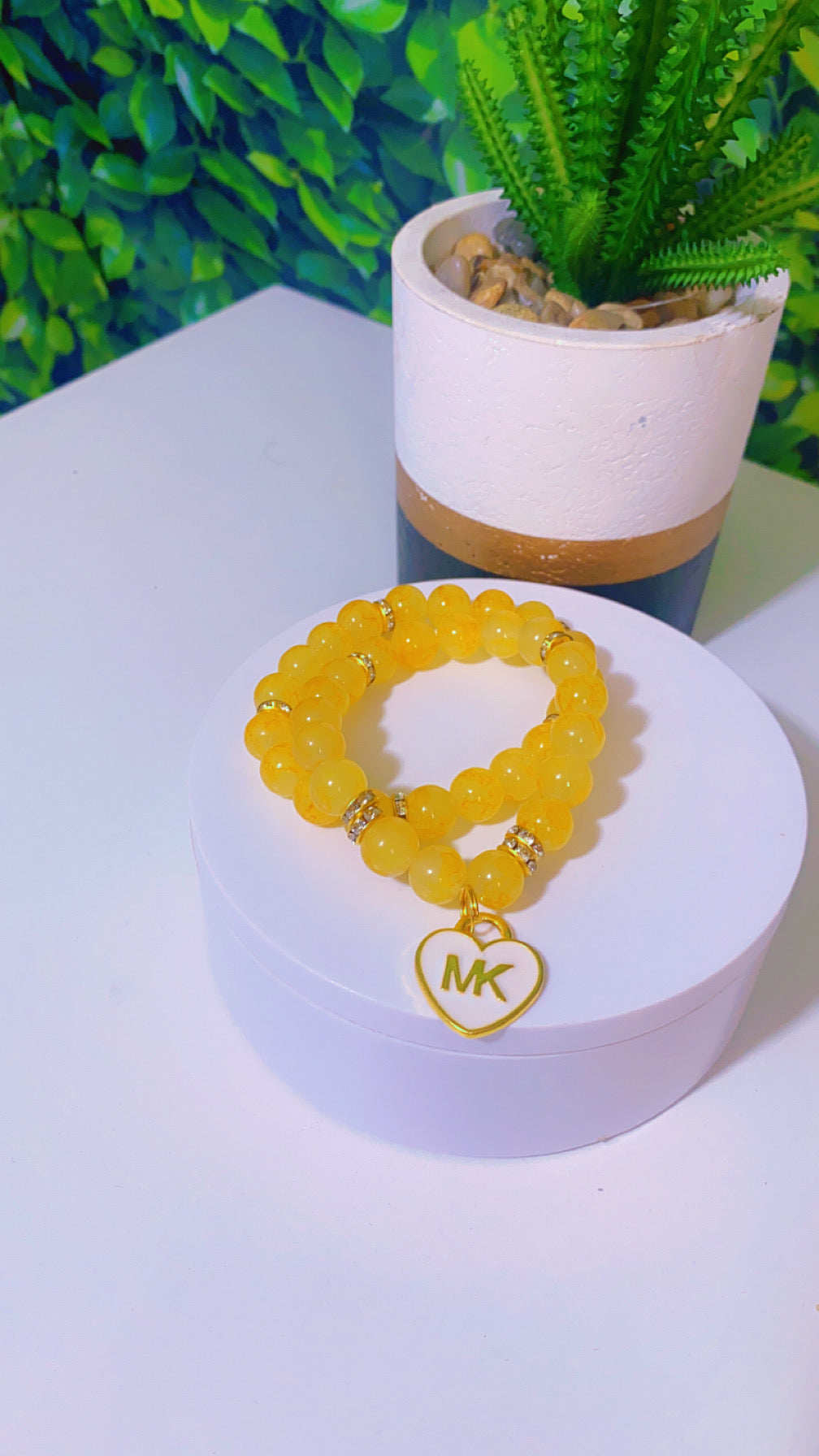 Yellow gold white charm bracelet set 2