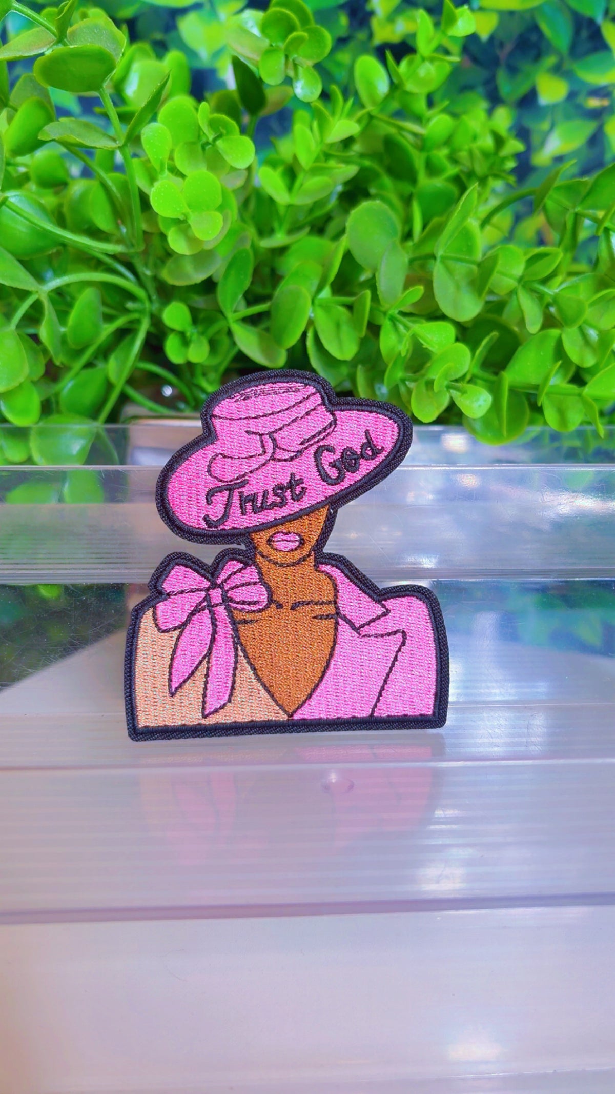 Pink Christian iron on patch