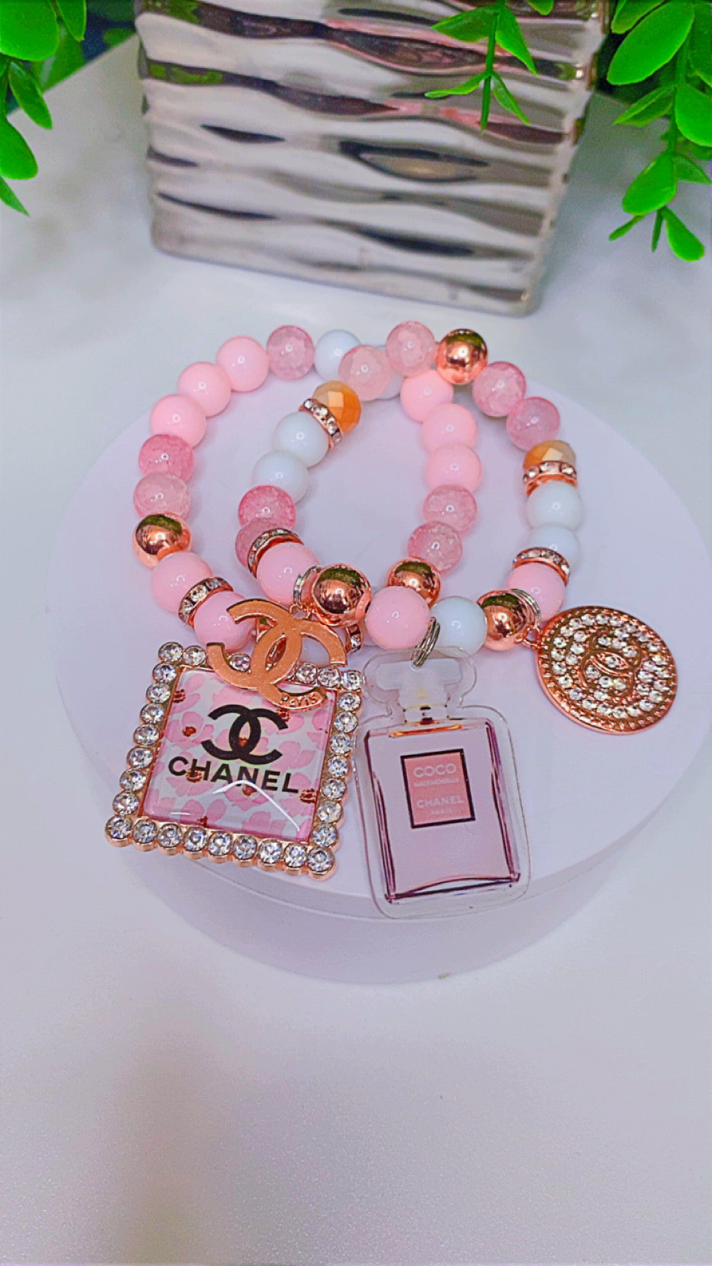 CC pink & rose gold charm bracelet set