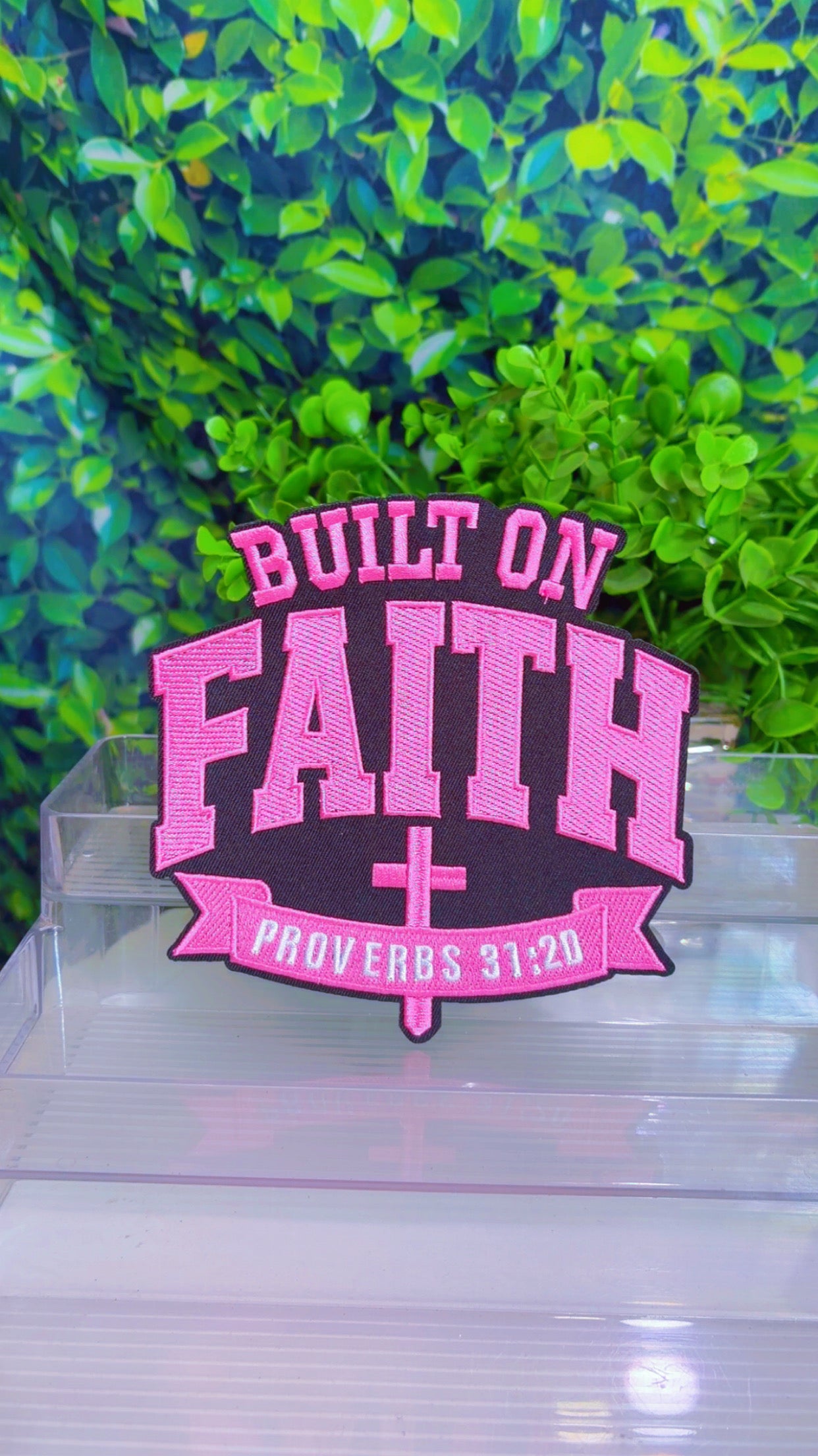 Built on Faith iron on patch medium size