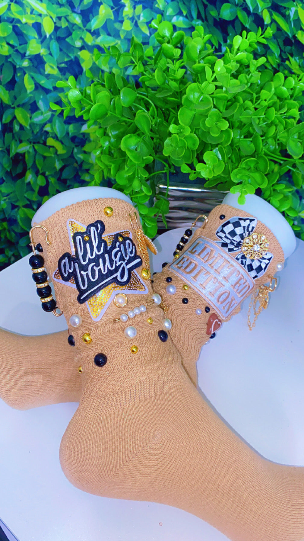 Custom Junky Charm Slouch Socks ( Charms randomly selected) Can request other colors & styles