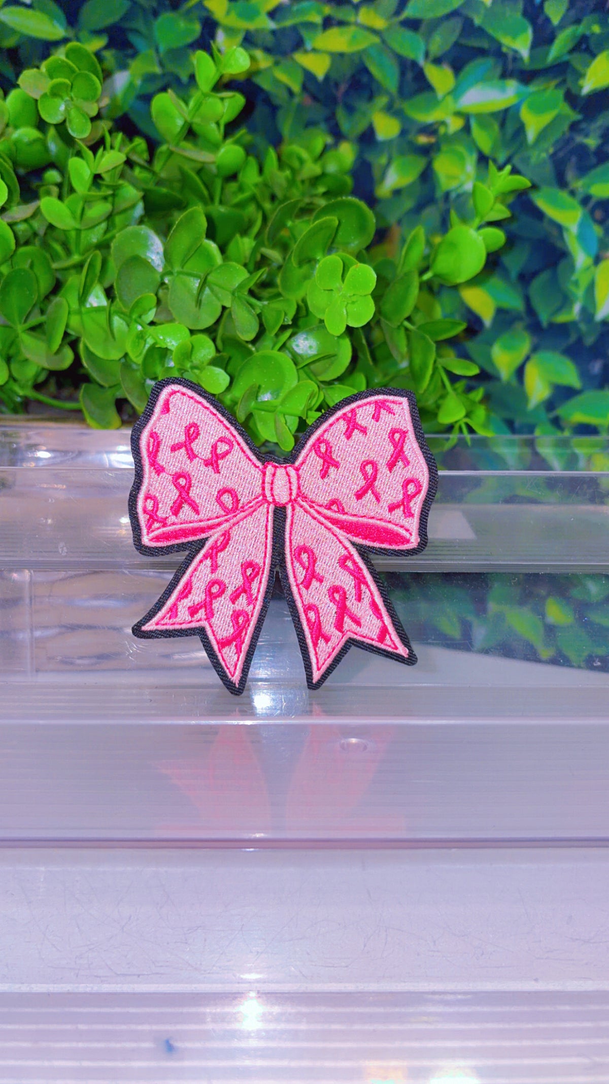 Breast cancer bow iron on patch