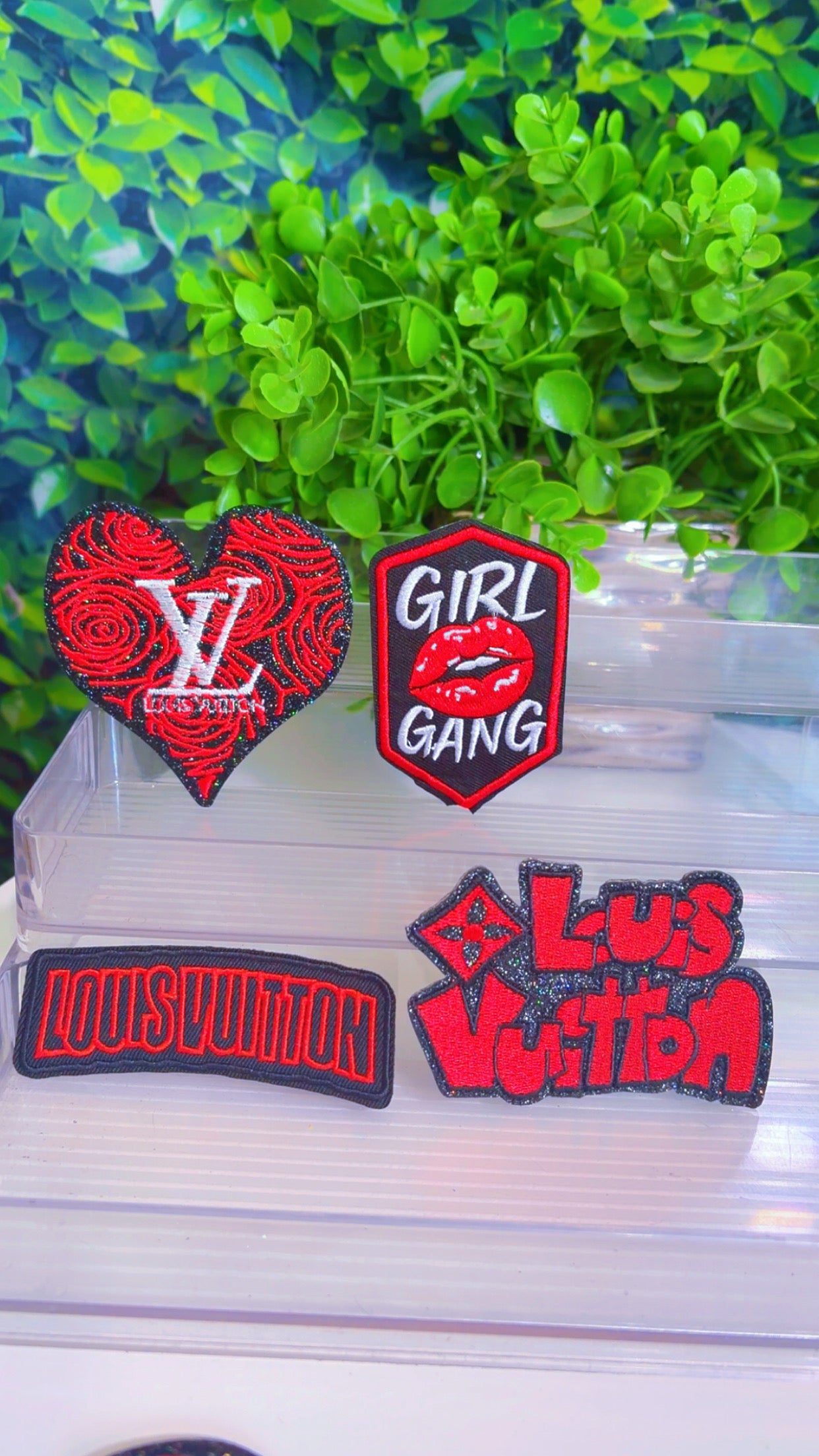 Red and black iron on patch set