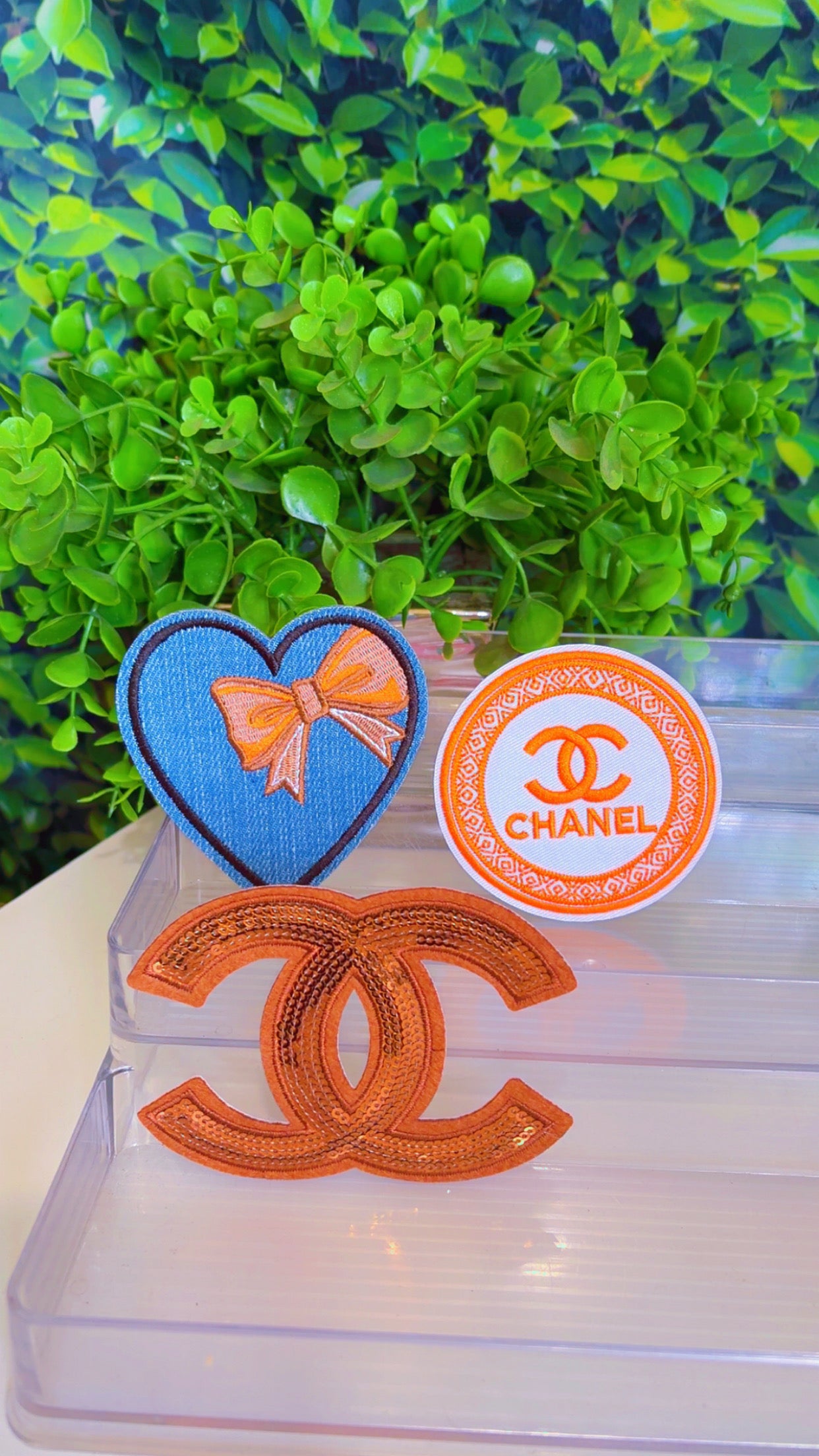 Orange and bronze iron on patch set