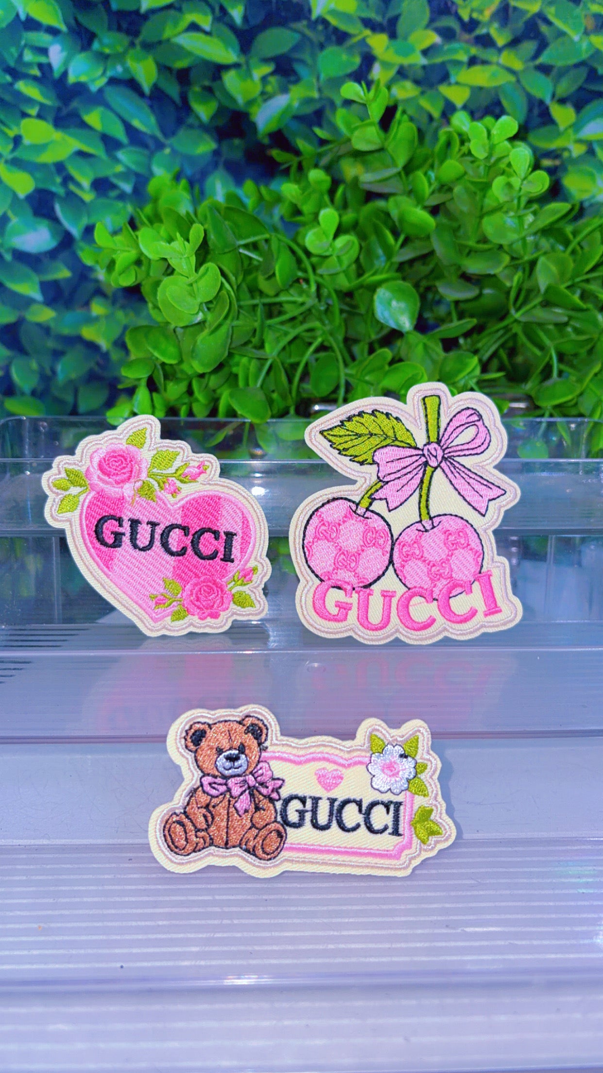 Pink and beige iron on patch set