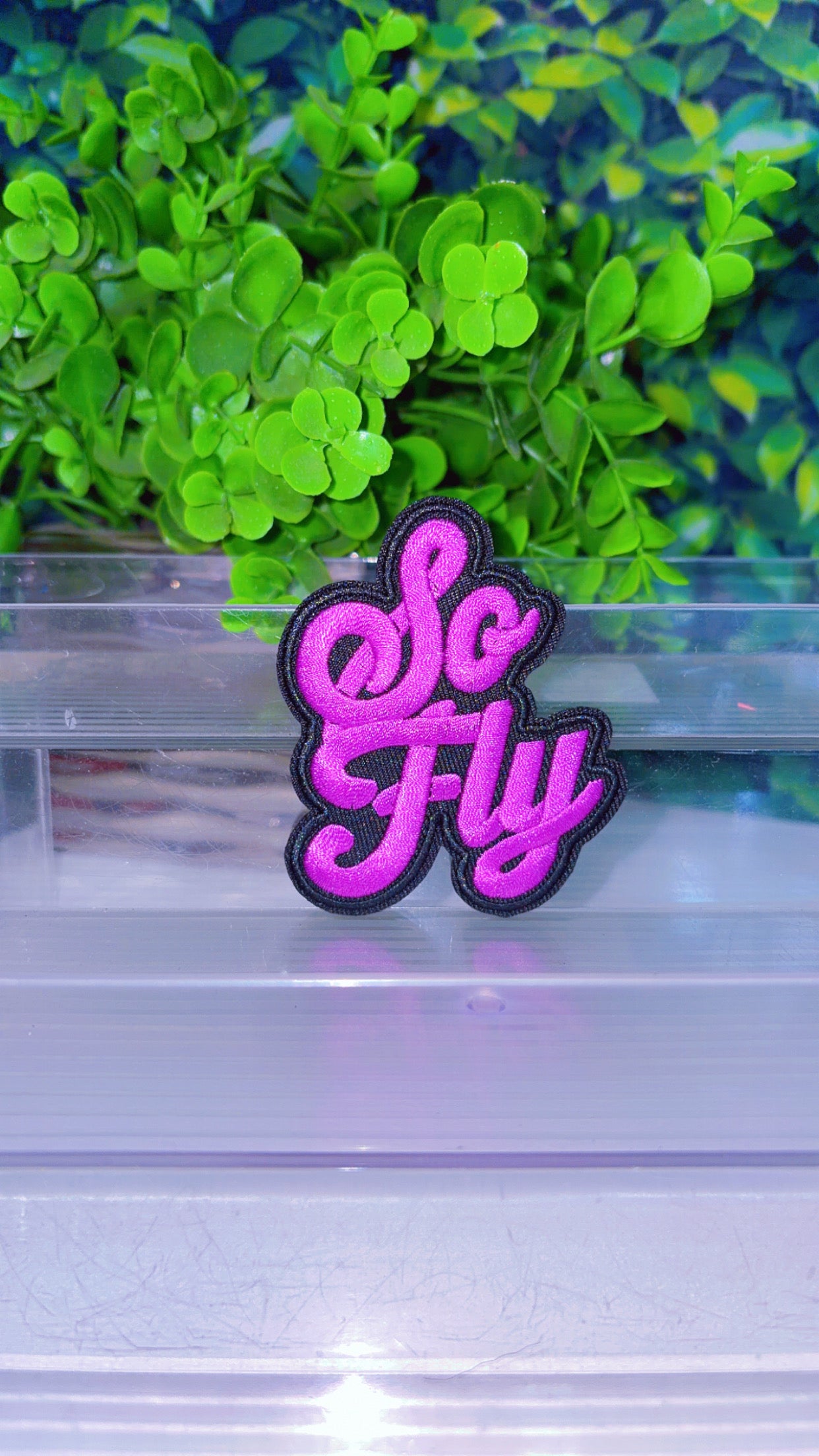 Purple So fly iron on patch
