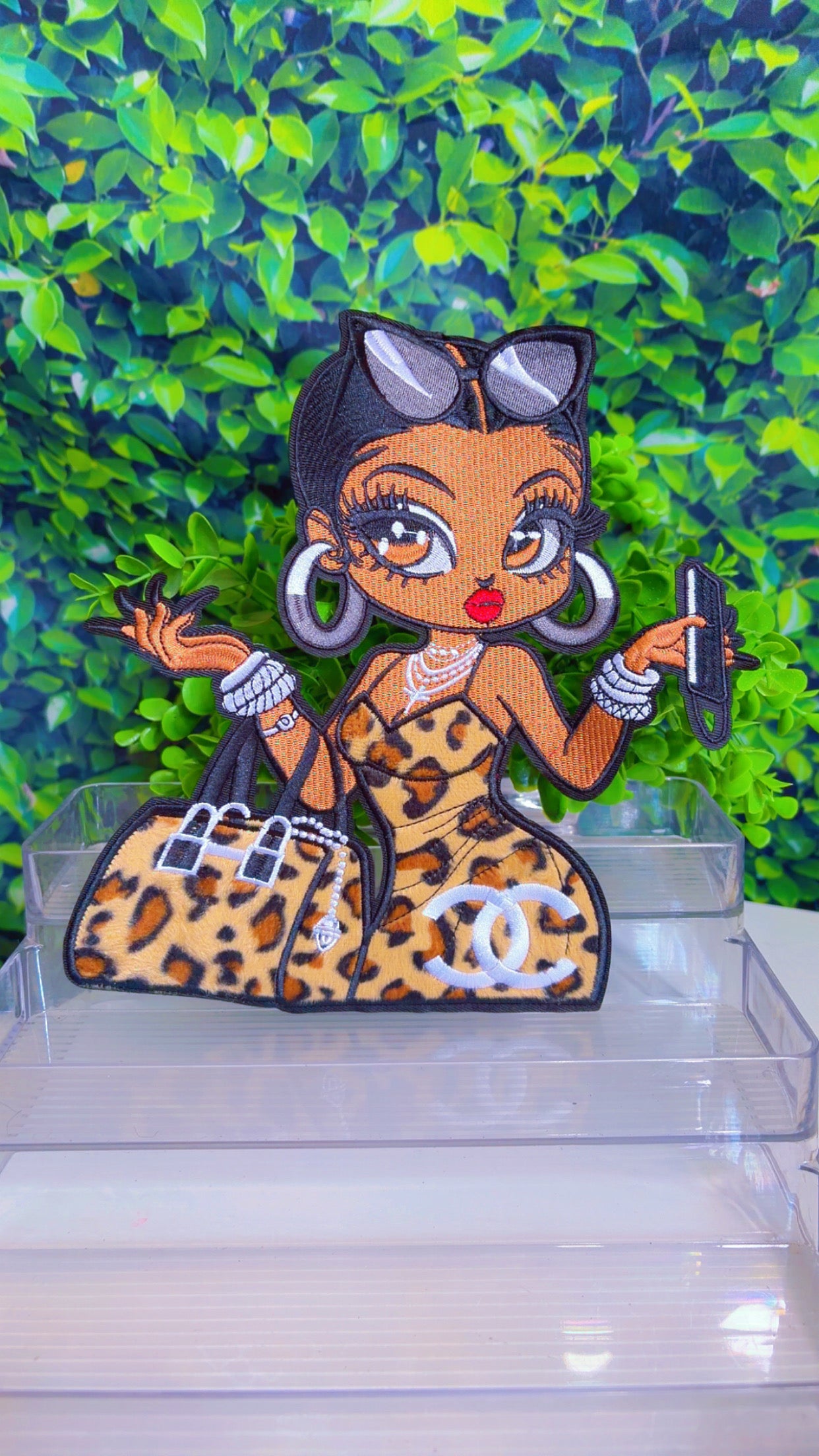 Leopard Betty iron on patch 8 inch