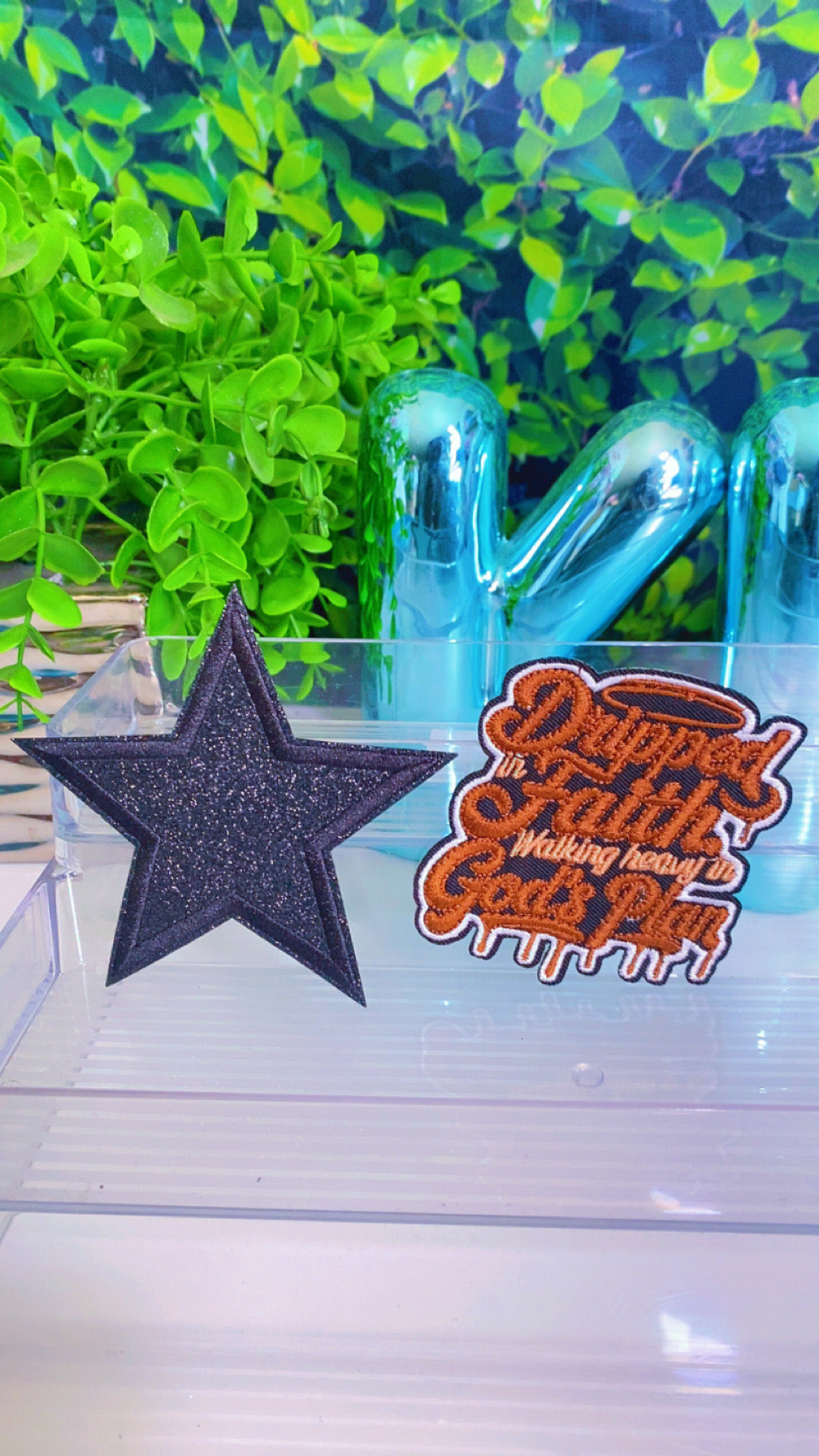 Dripped in faith walking in God’s plan iron on patch set of 2