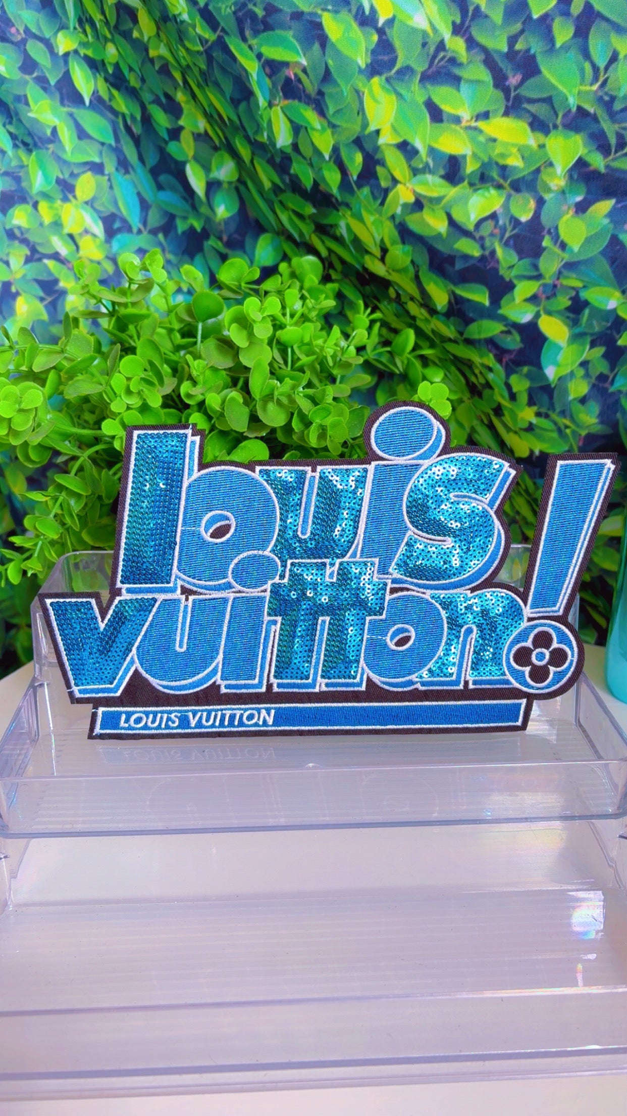 L blue big sequin iron on patch