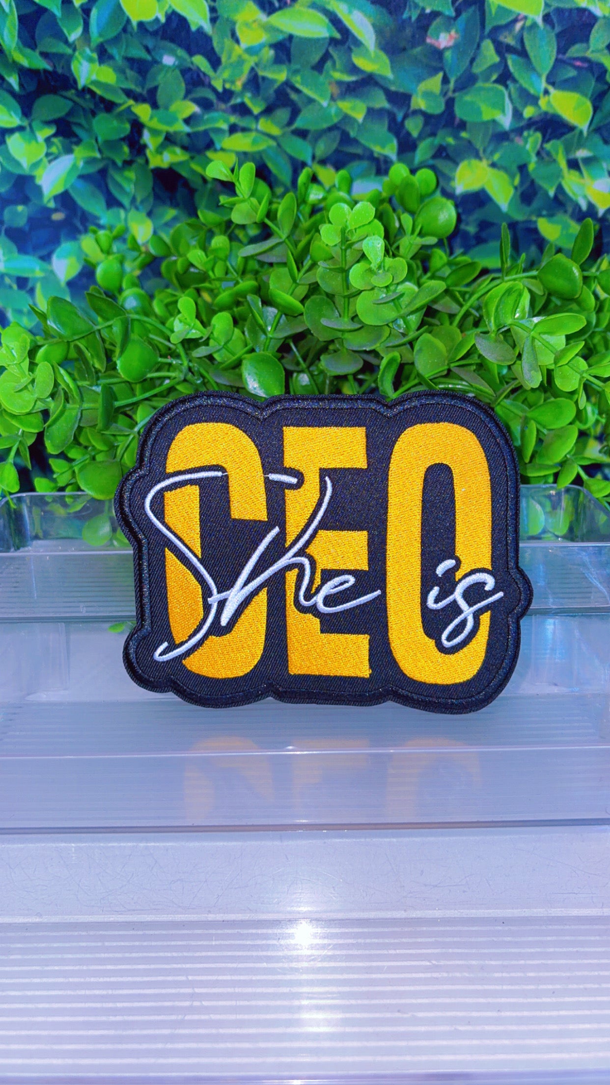 She is CEO iron on Medium Patch