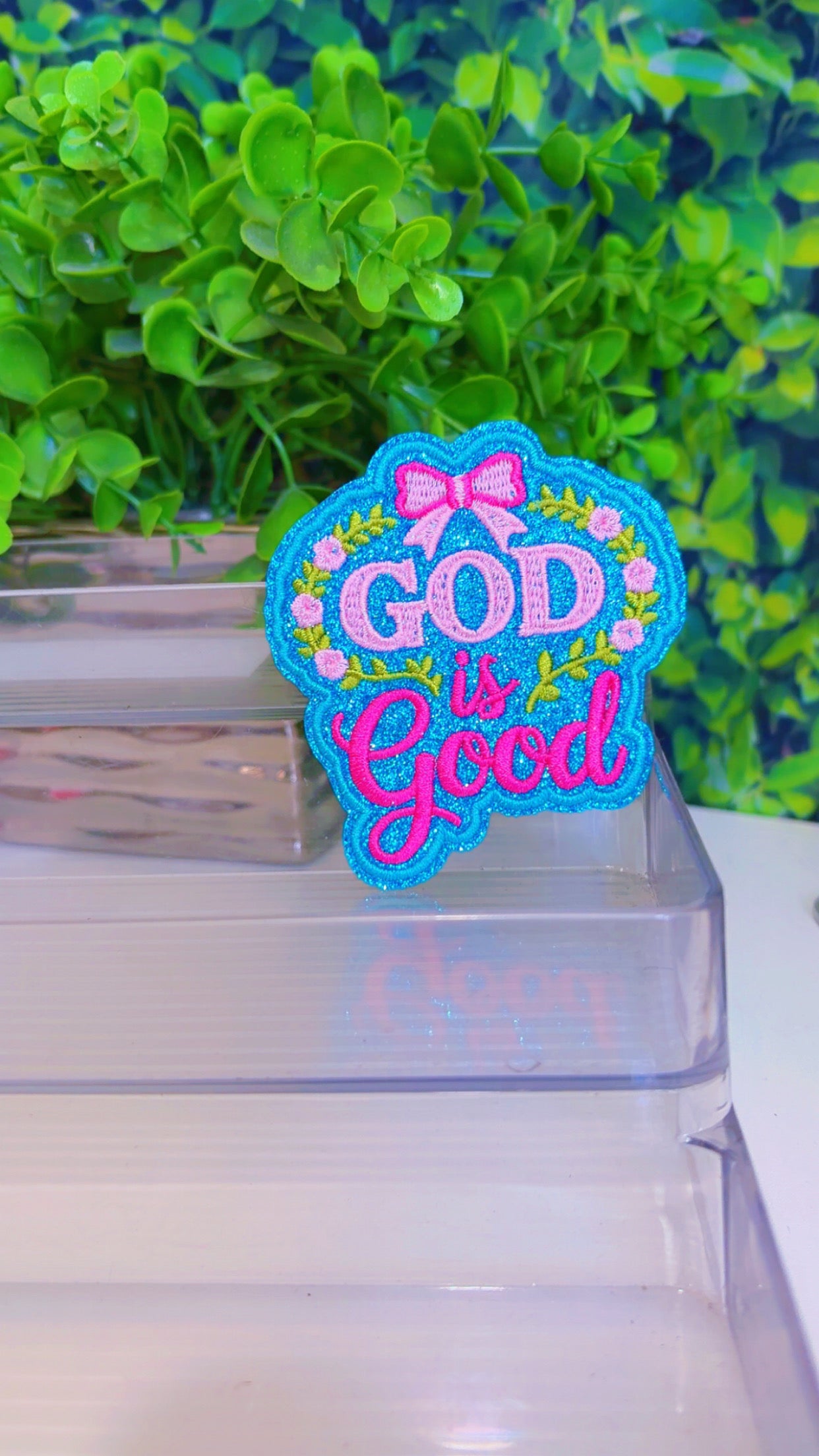 God is good iron on patch