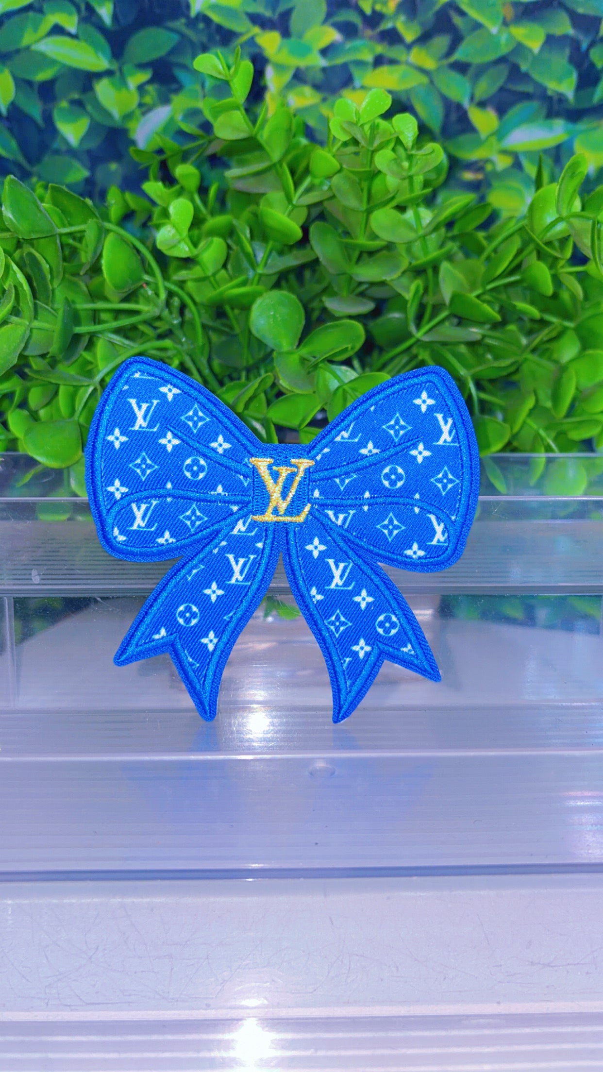 Blue bow iron on patch