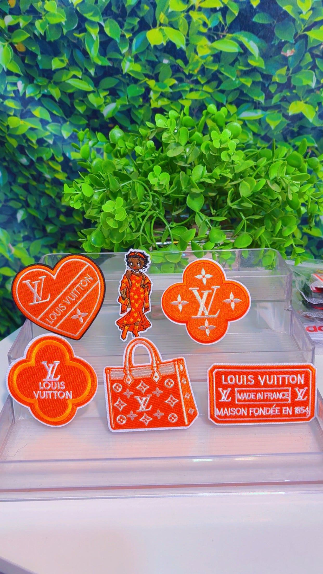 Orange lux iron on patch set