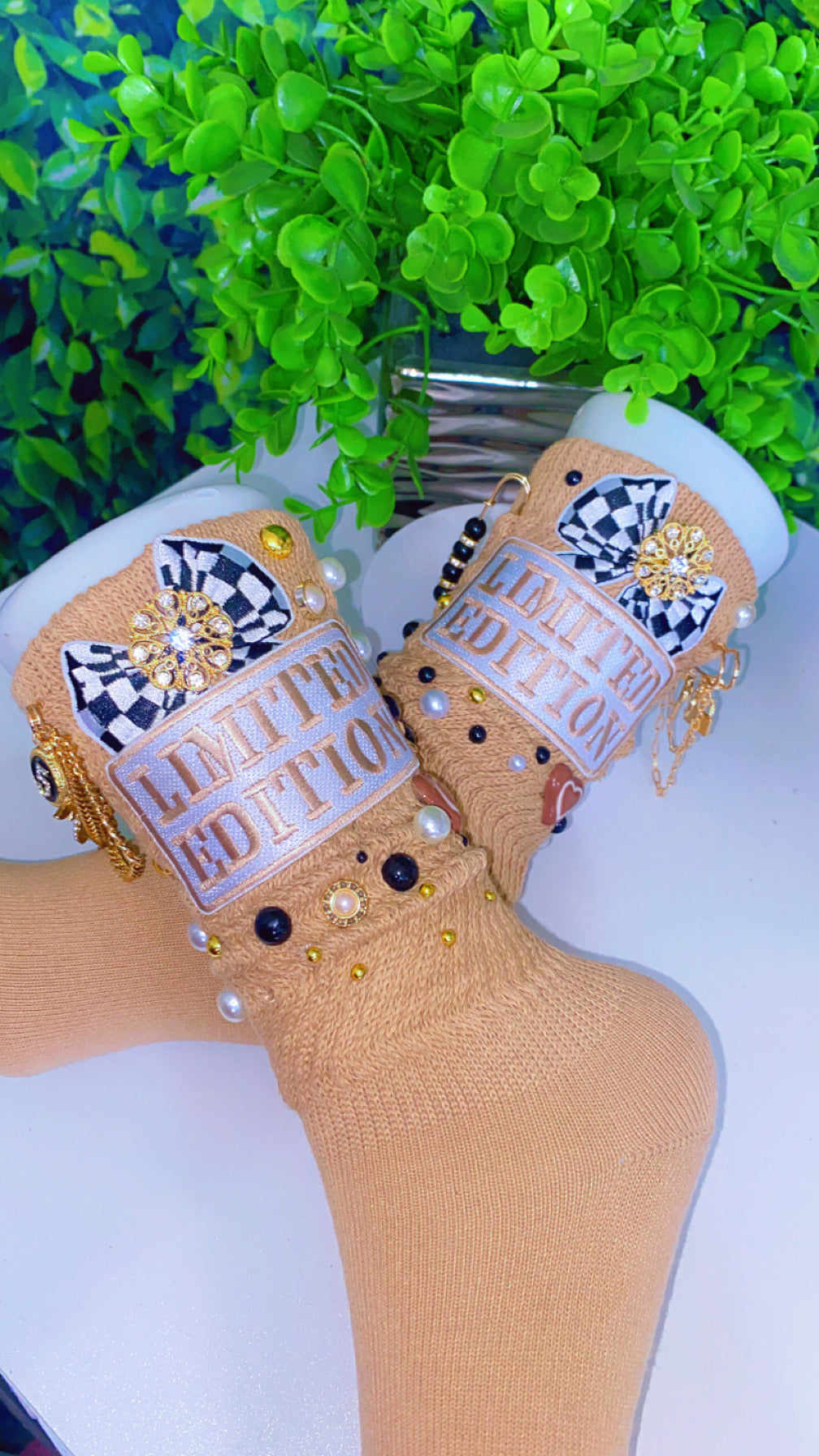 Custom Junky Charm Slouch Socks ( Charms randomly selected) Can request other colors & styles