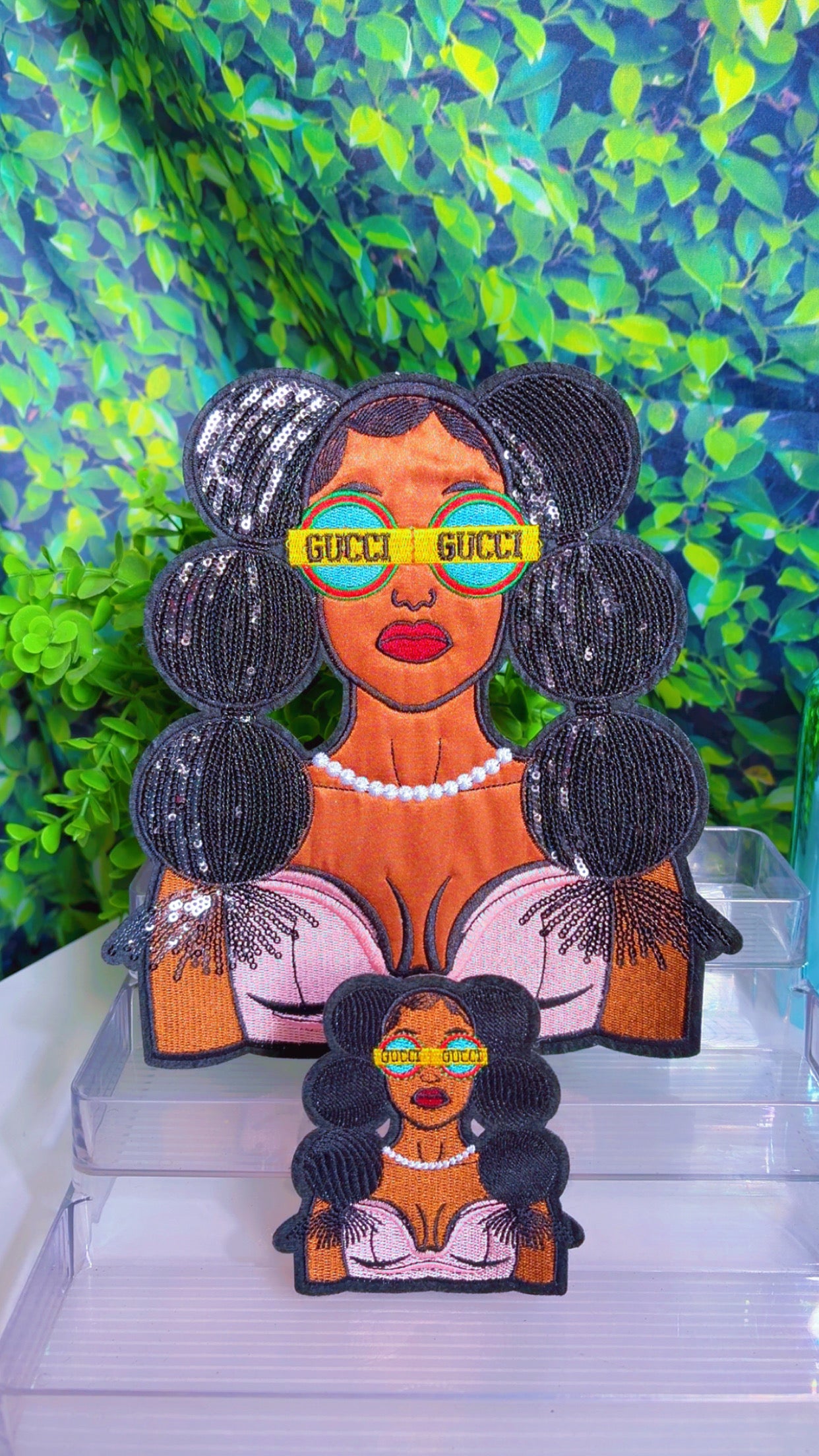 Sunglass lady iron on big patch and small patch