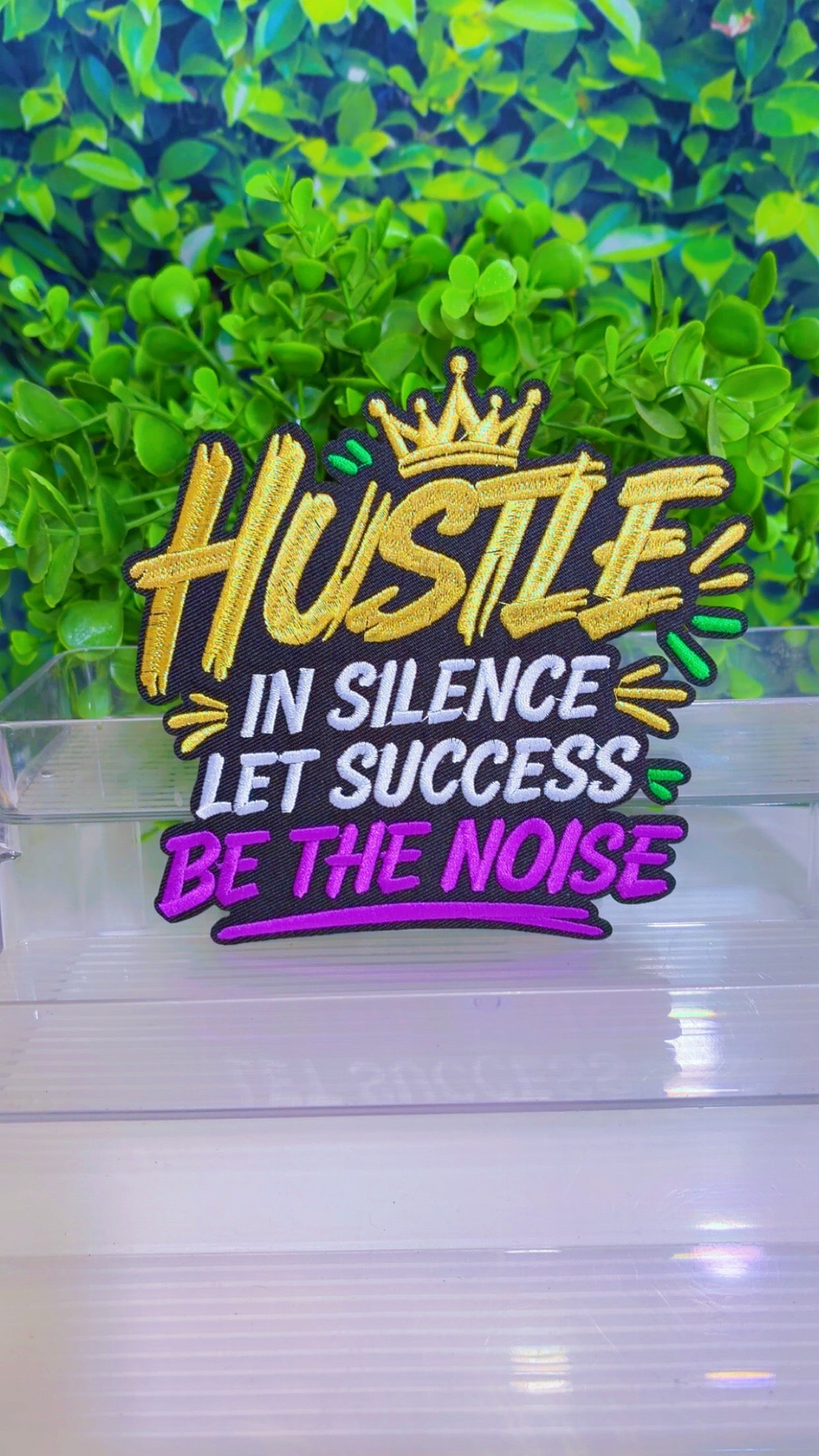 Hustle in silence let the success be the noise medium iron on patch