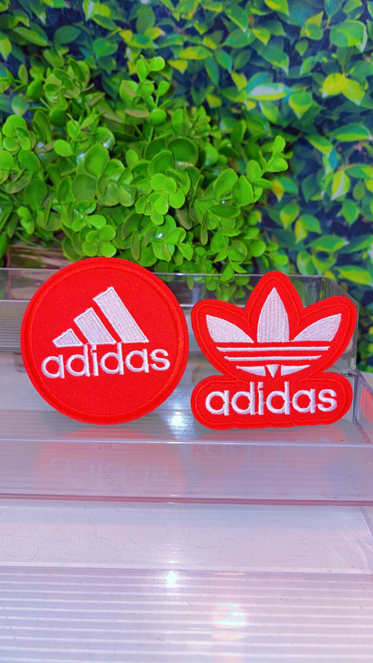 Red and white iron on patch set