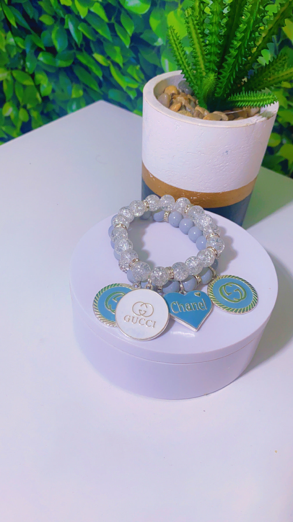 Grey crackle and white charm bracelet set 2