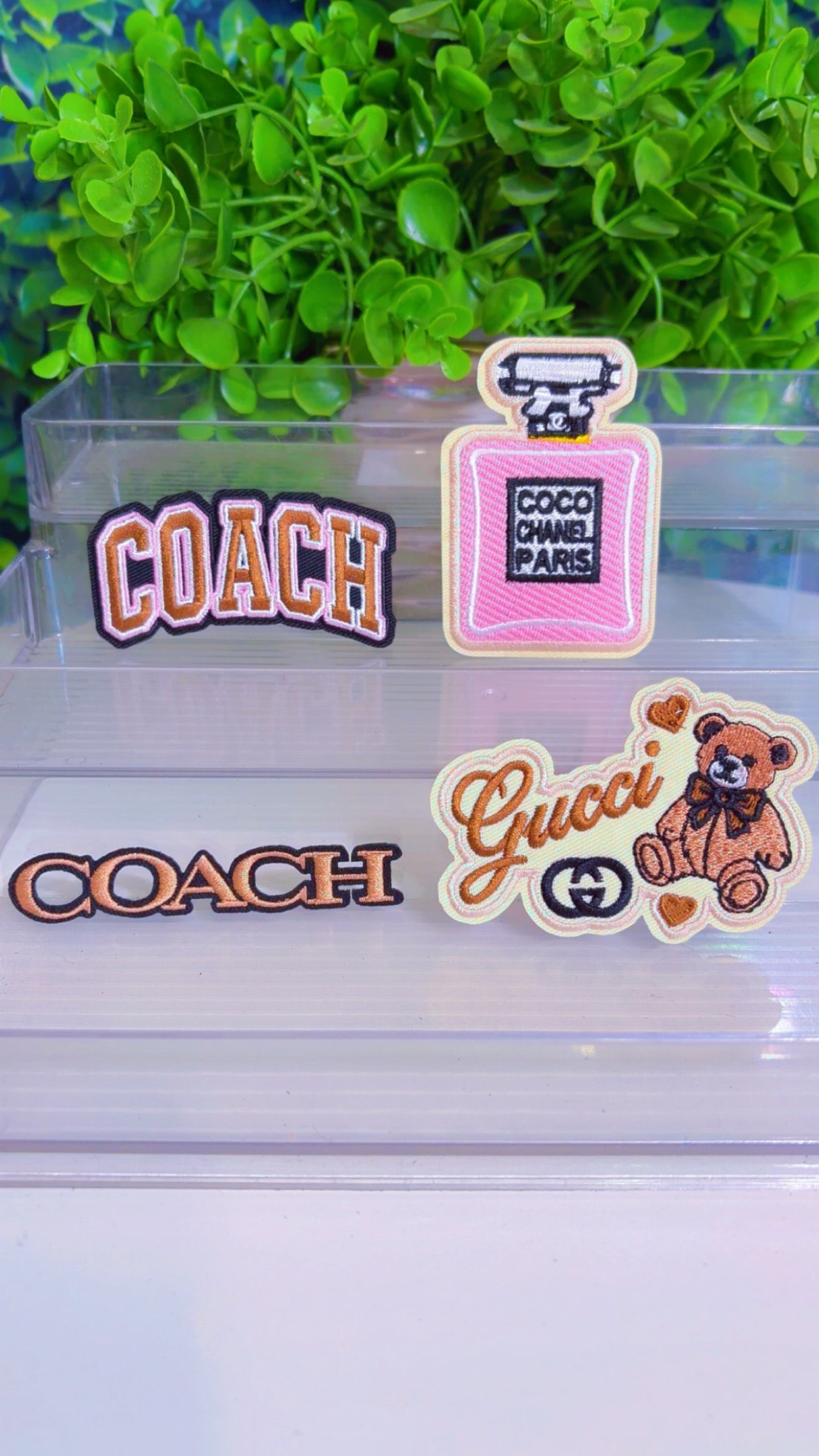 Chocolate and pink iron on patch set