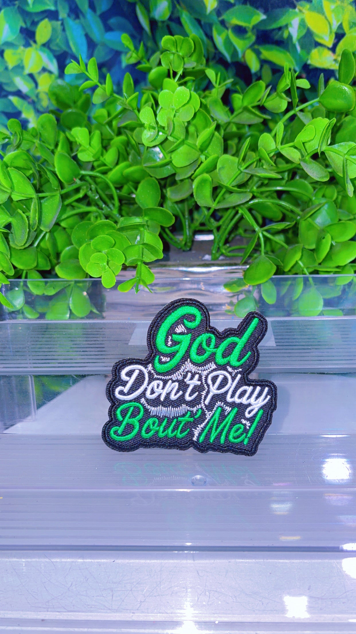 God don’t play about me iron on patch (5colors)