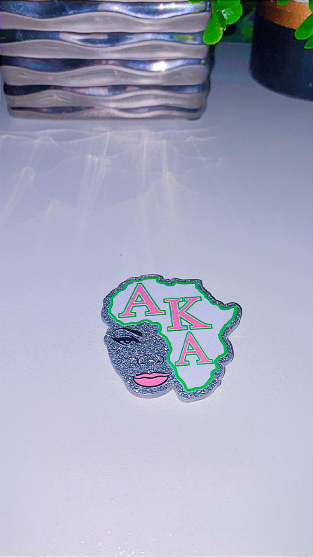 Acrylic charm with safety pin backing