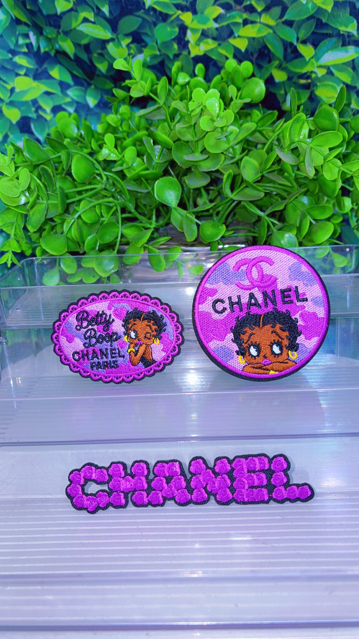 Purple iron on patch set