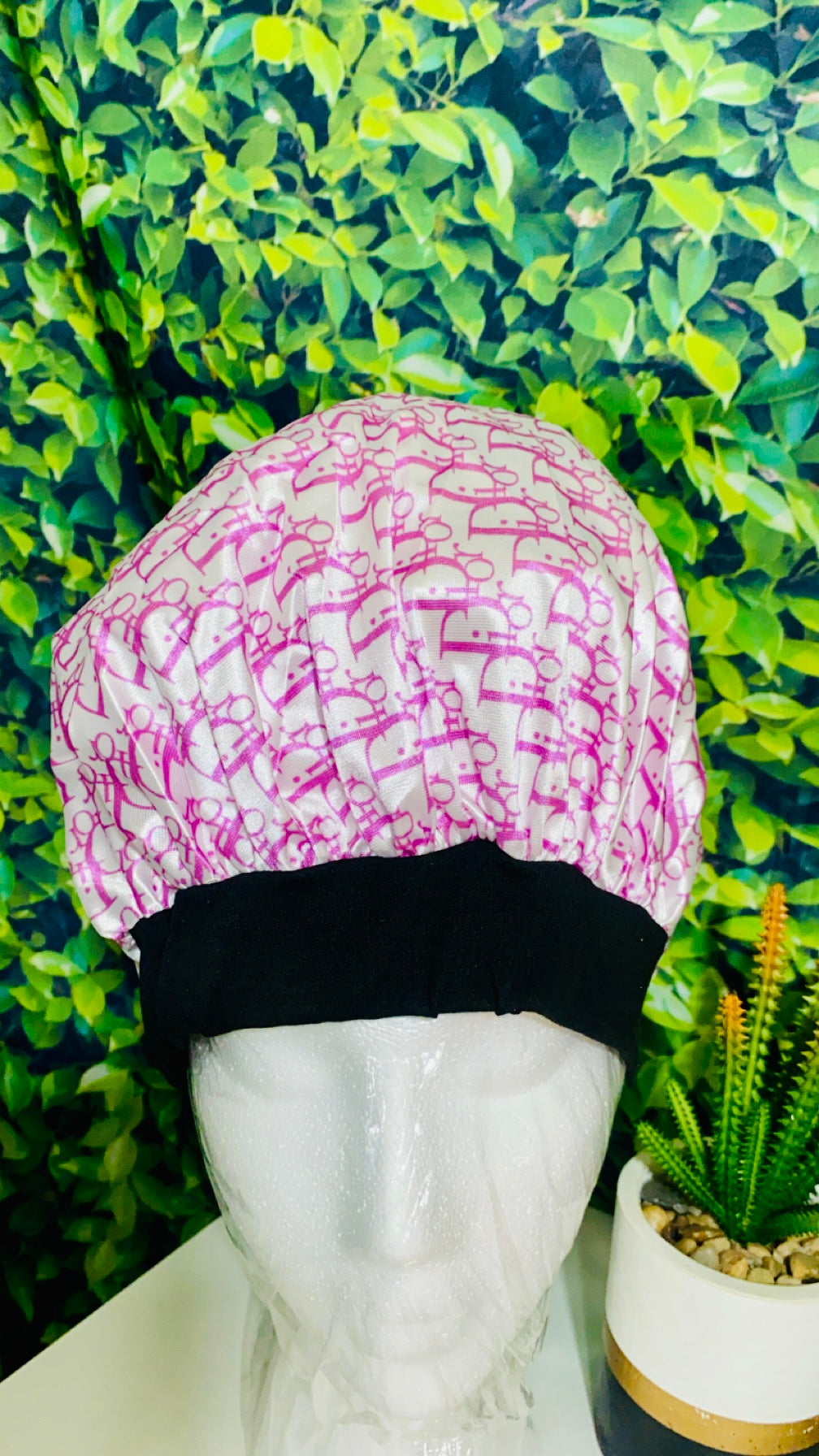 Purple and white designer inspired hair bonnet