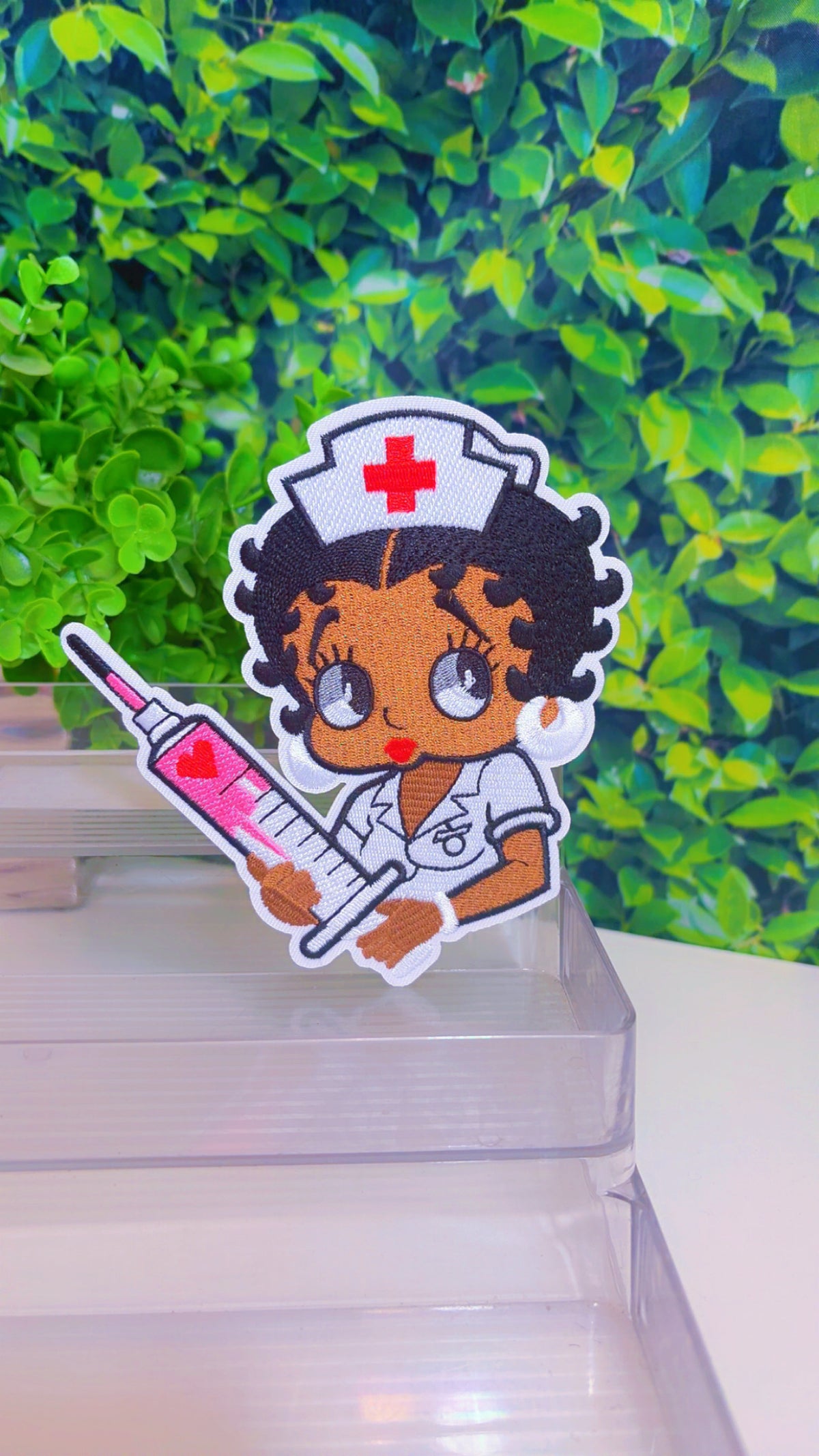 Pink nurse medium iron on patch