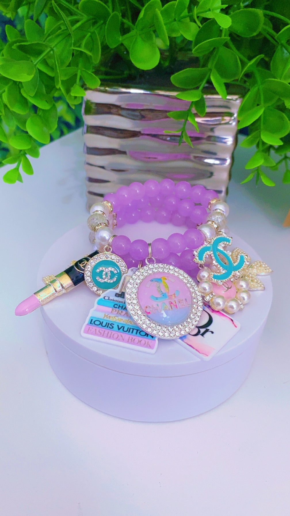 Lavender and teal 3piece charm bracelet set
