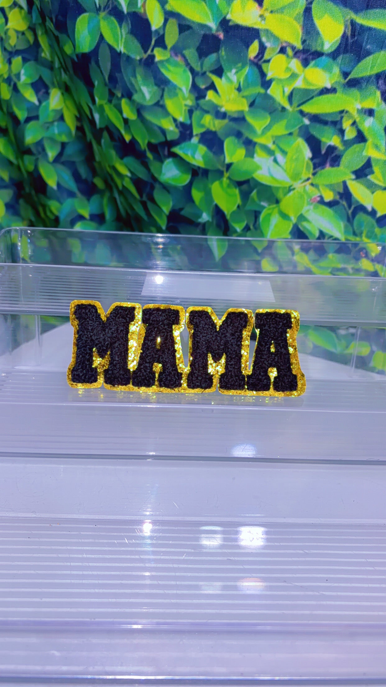 Mama chenille with glitter background iron on patch (5color options)