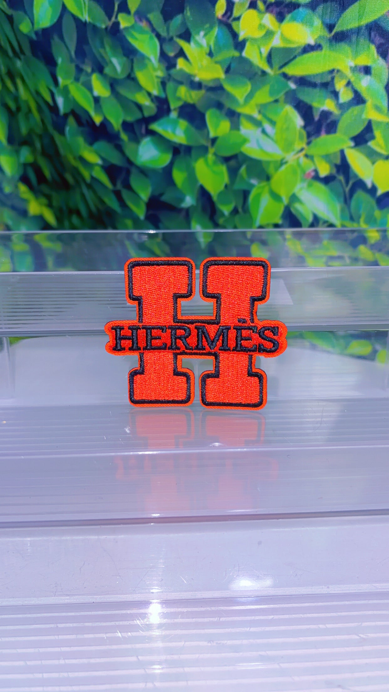 Orange H iron on patch