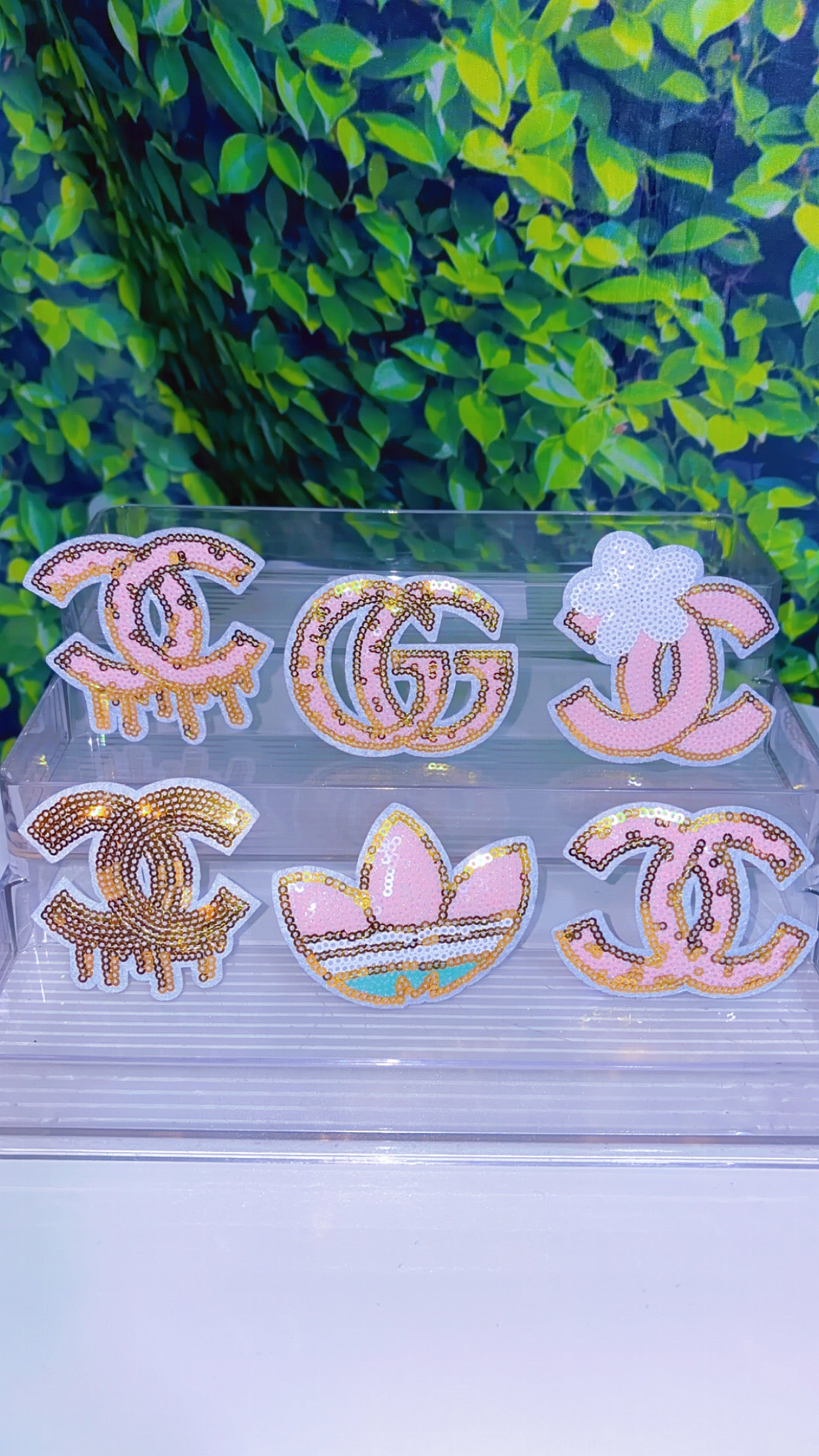 Pink and gold iron on patch set