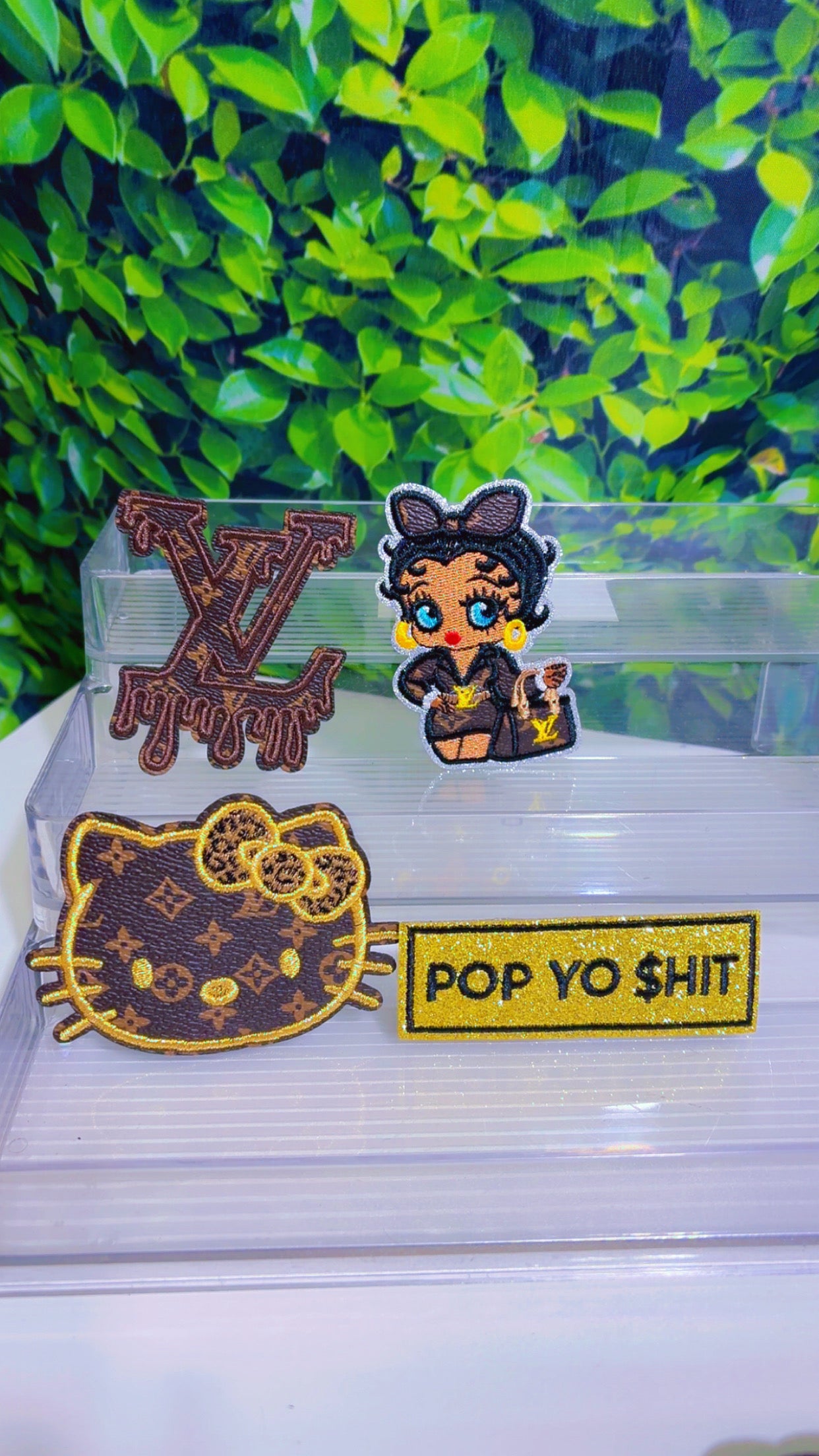 Pop yo shi# faux leather iron on patch set