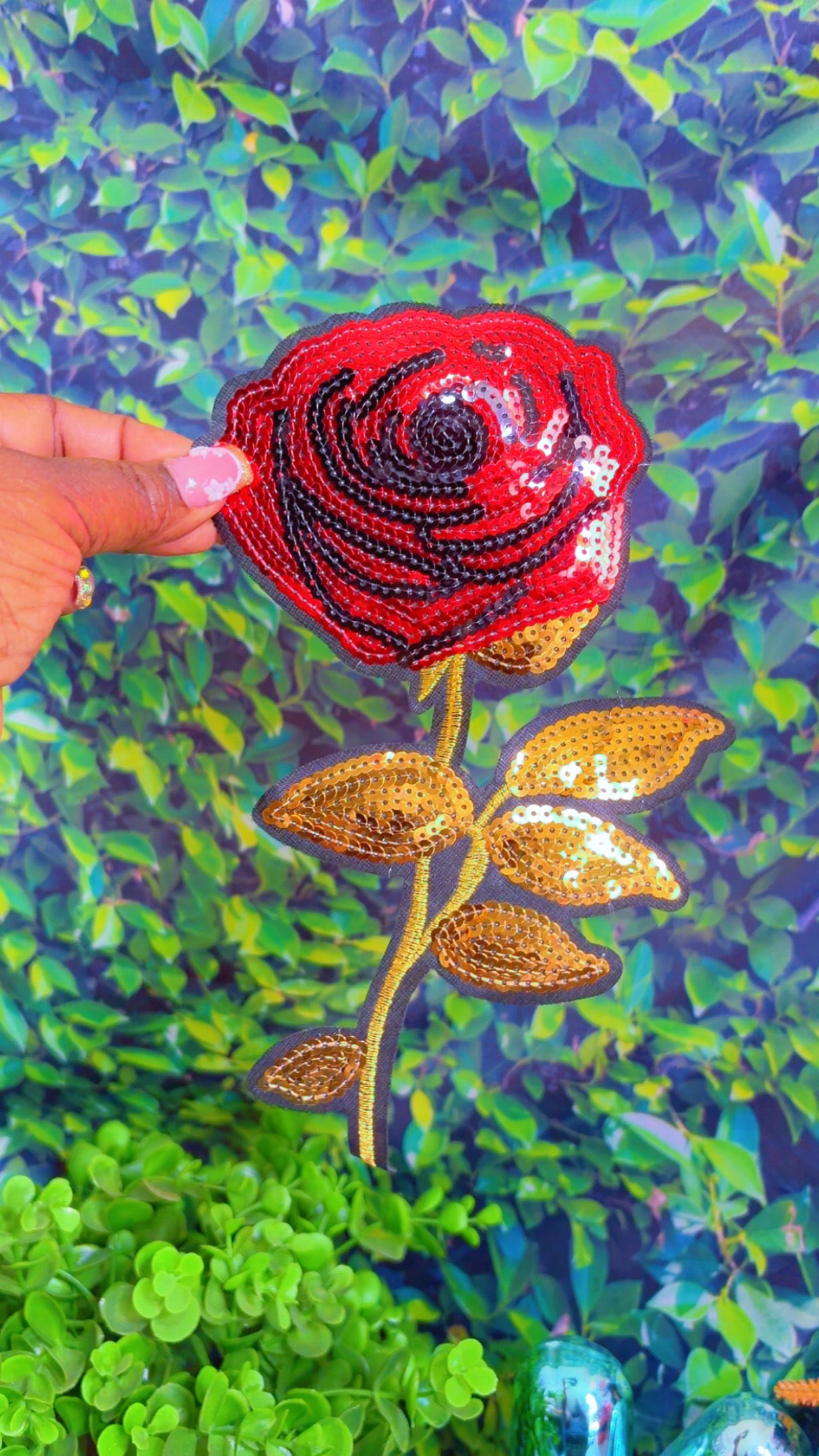 Sequin Rose iron on patch
