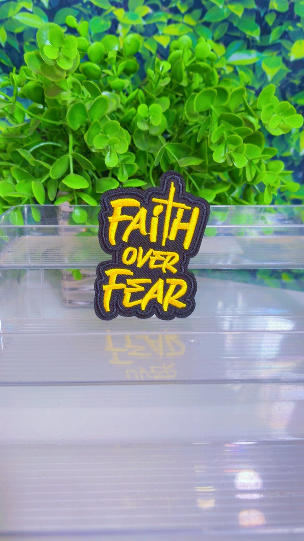 Yellow faith over fear iron on patch