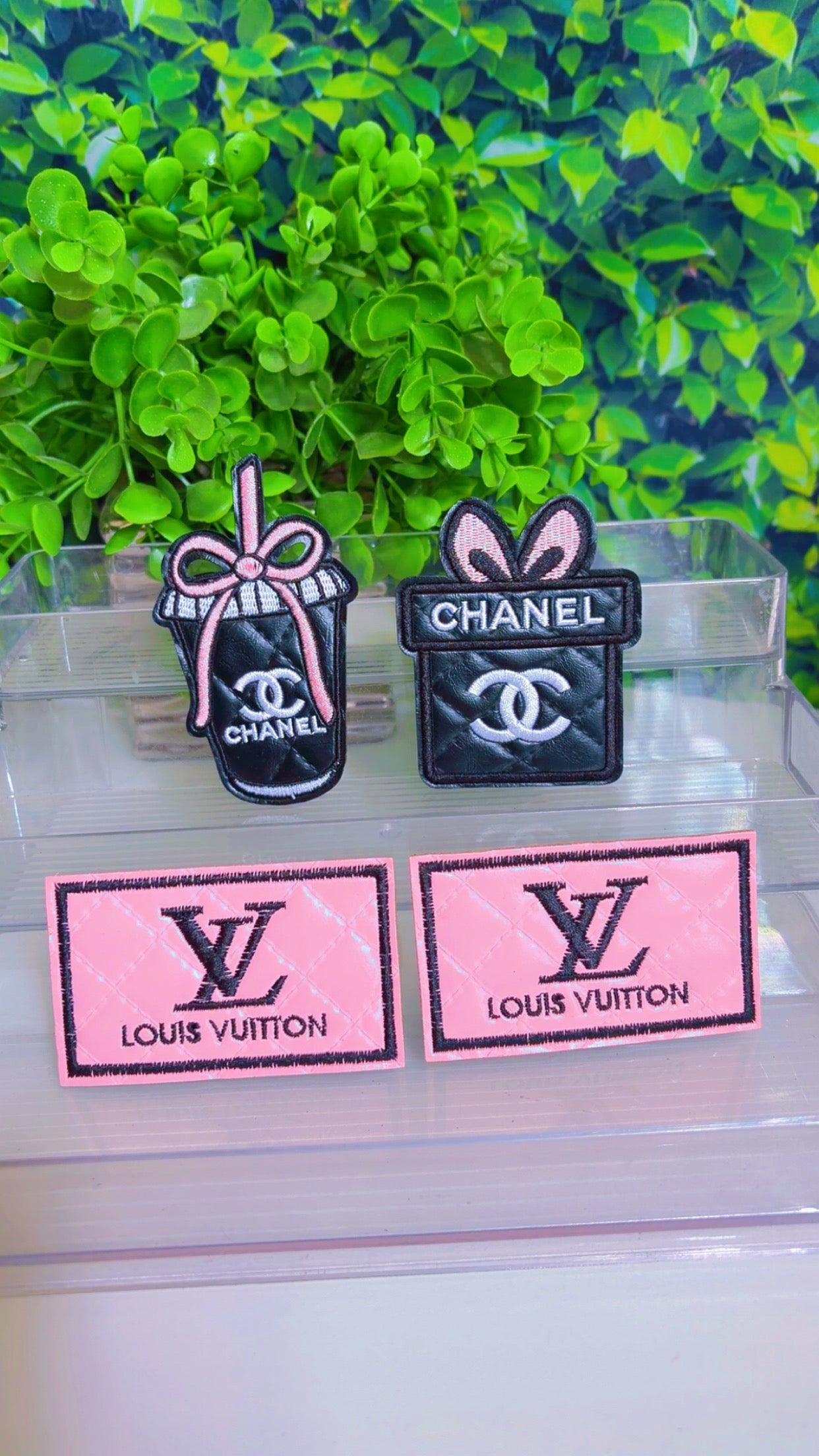 Pink and black iron on patch set
