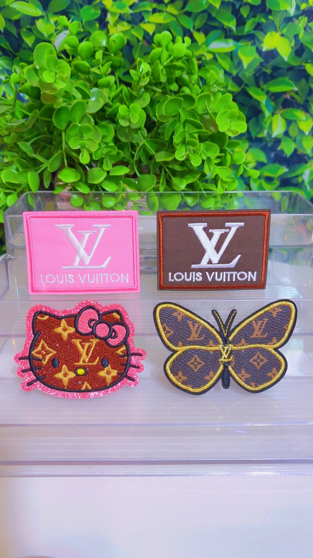 Pink and brown iron on patch set
