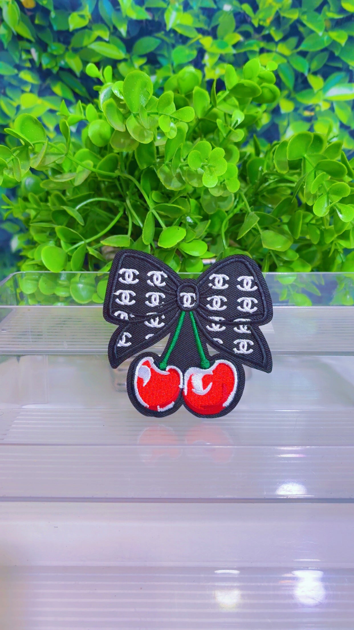 Black bow cherry 🍒 iron on patch