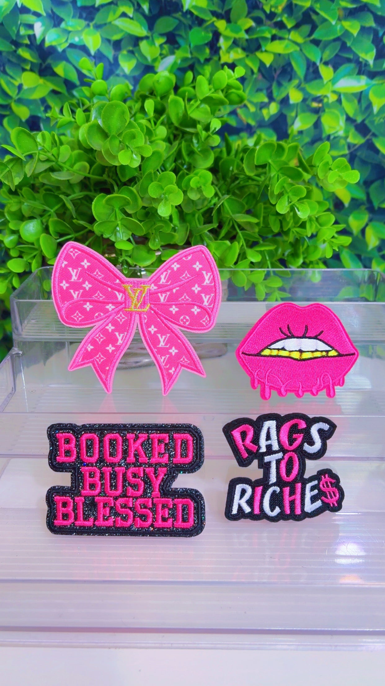 Pink iron on patch set