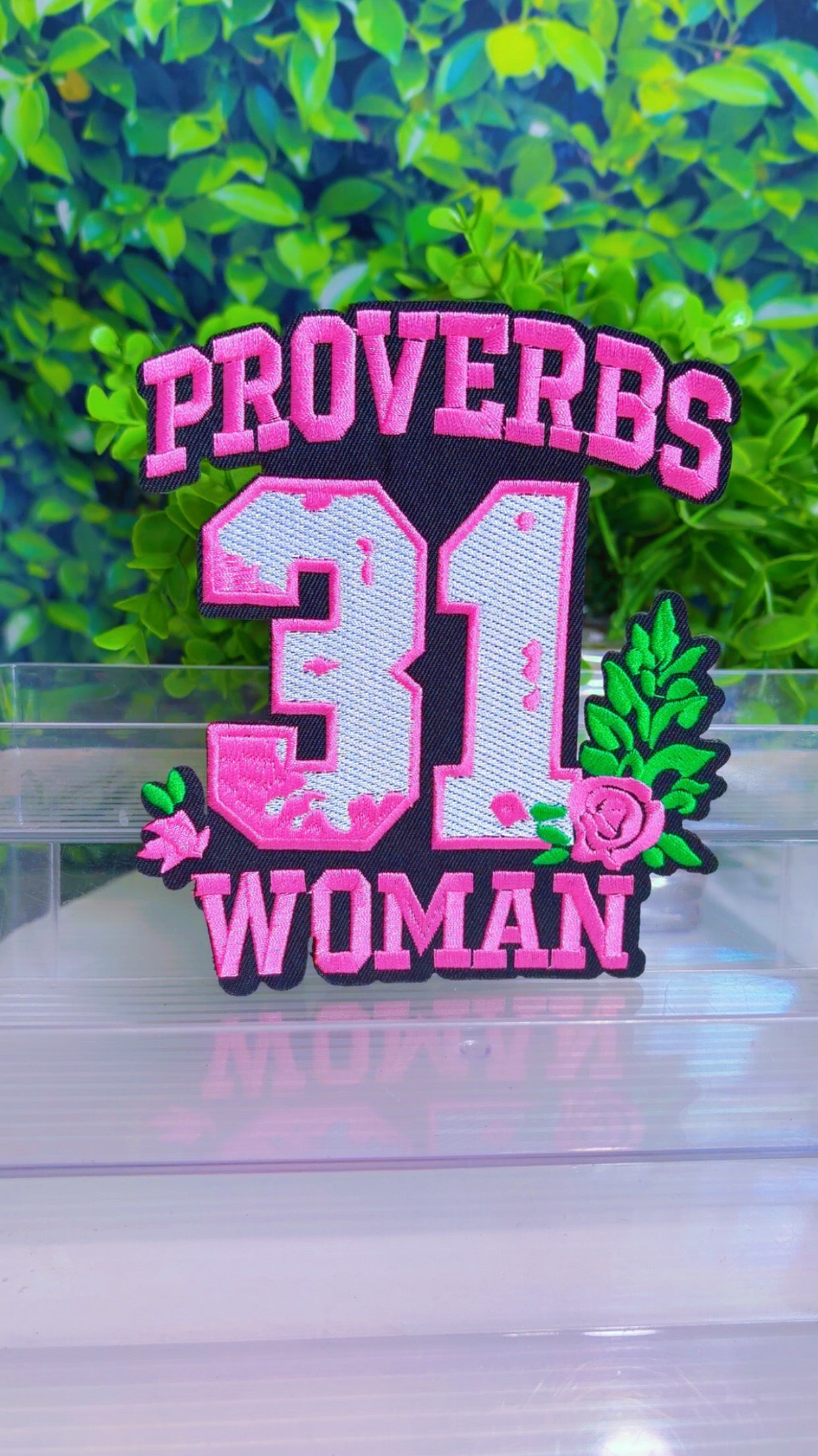 Proverbs 31 Woman 11 inch iron on patch and 2 small flower patches/ and medium patch size option