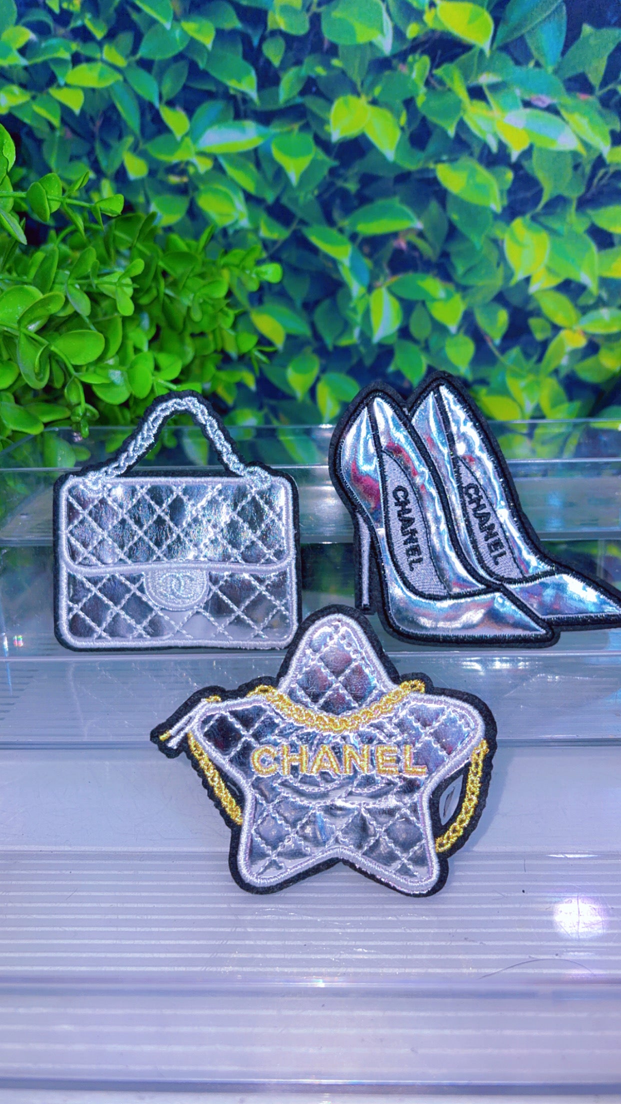 Silver iron on patch set
