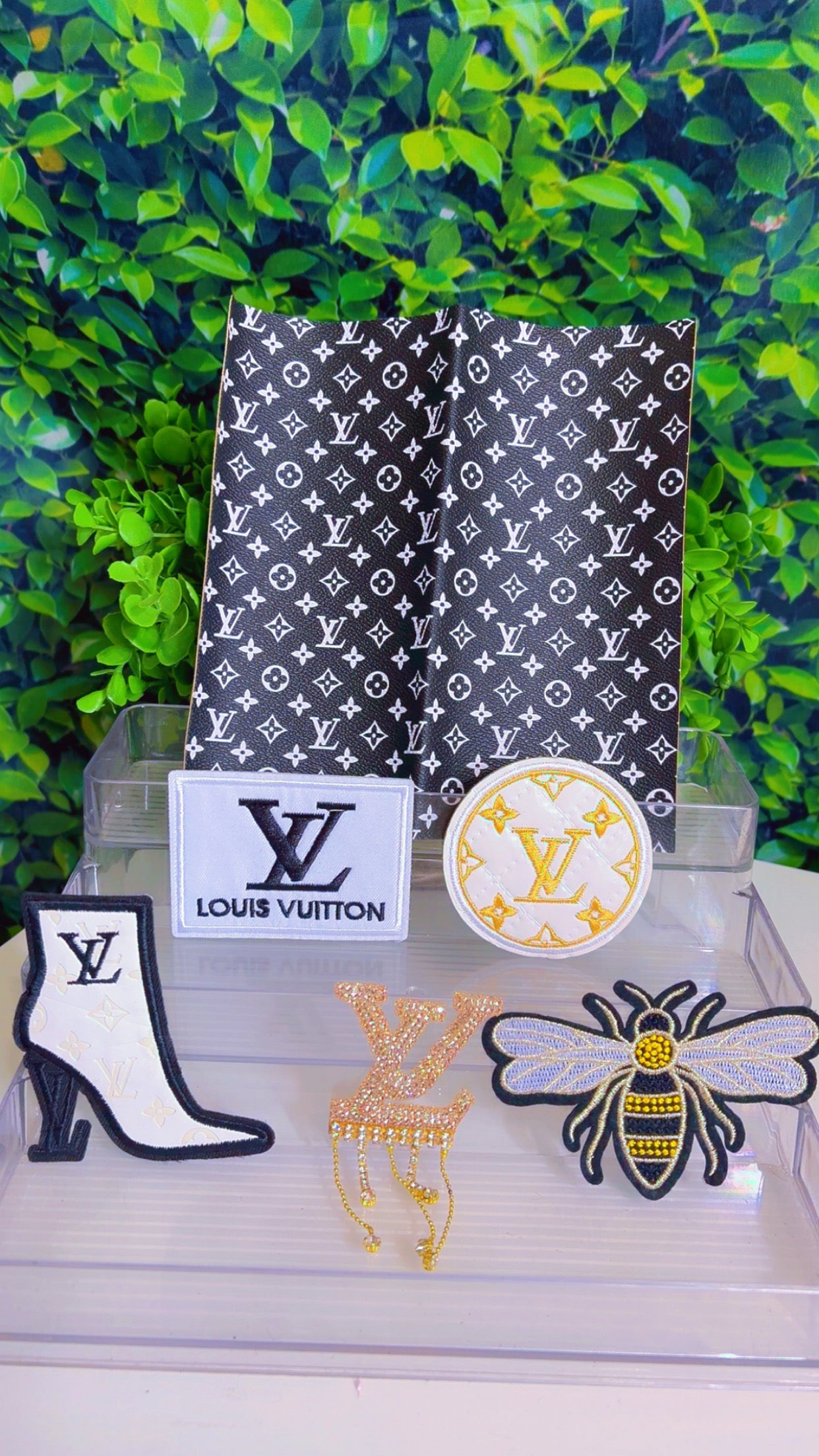 Iron on patch set includes faux leather, iron on patches and bling patch